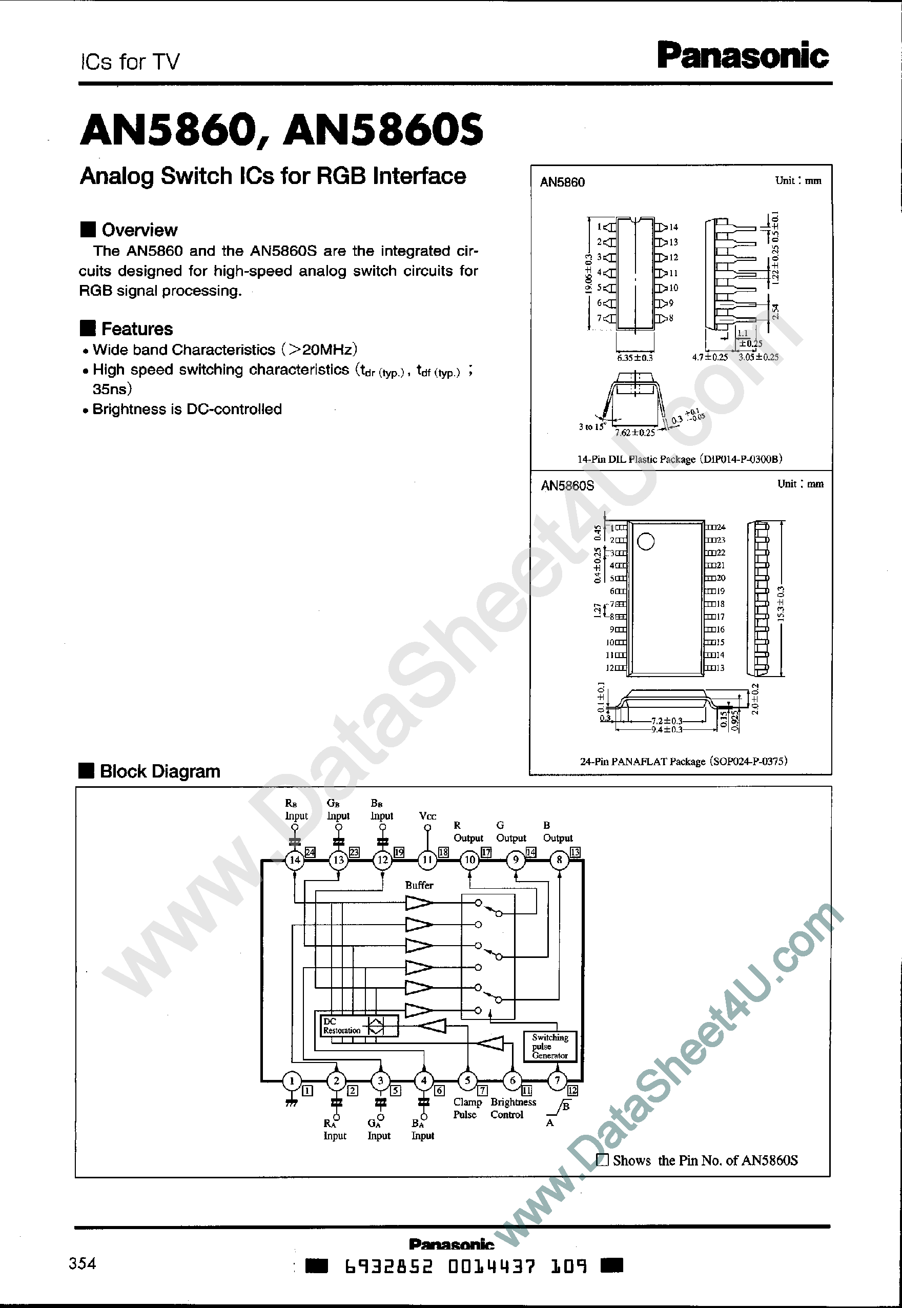 Даташит на микросхему AN5860 страница 1 Даташит AN5860 - Analog Switch IC страница 1