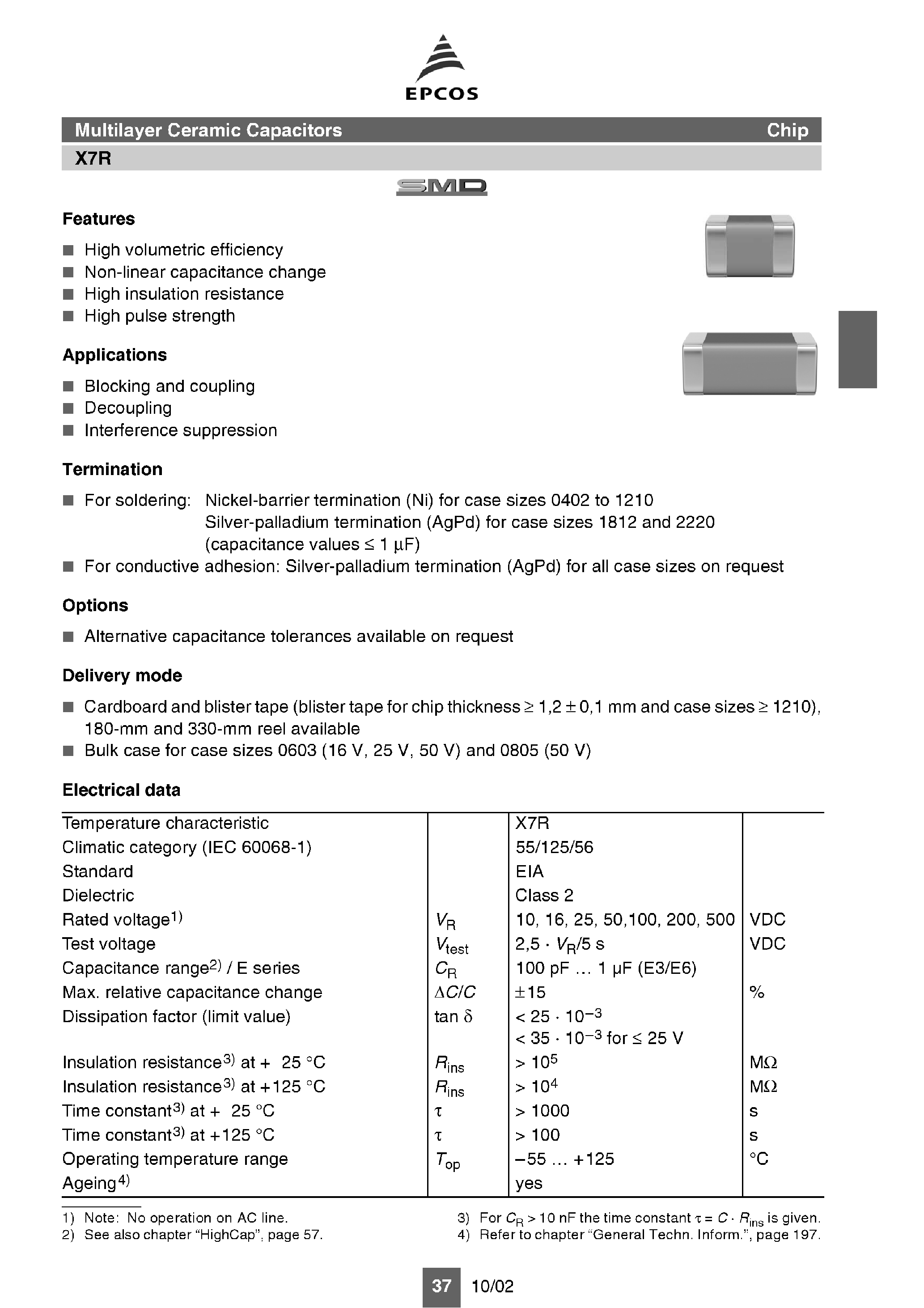 Datasheet B37872Jxxxx - (B37xxxKxxx) Multilayer Ceramic Capacitors page 2
