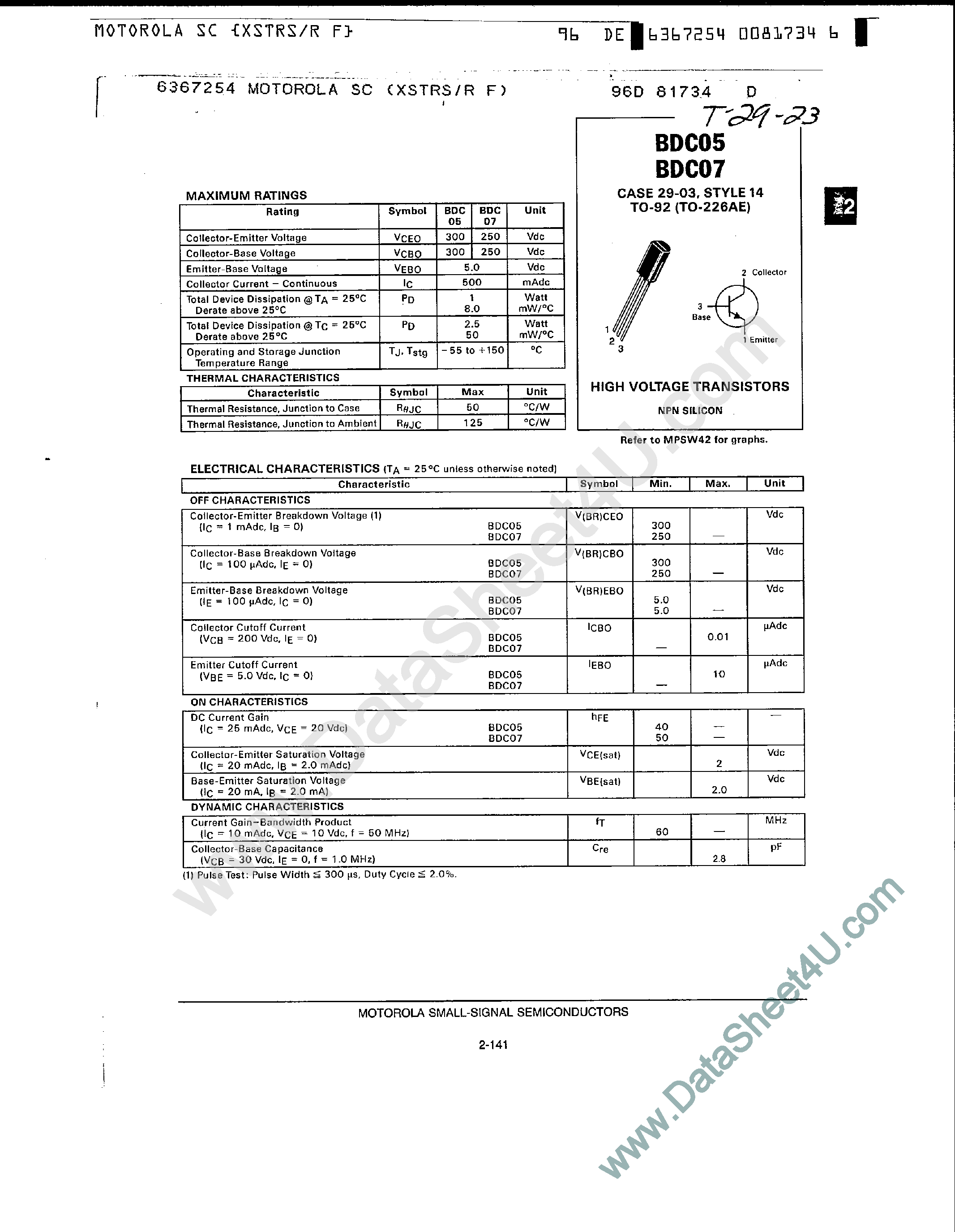 Даташит BCD05 - (BCD05 / BCD07) High Voltage Transistors страница 1