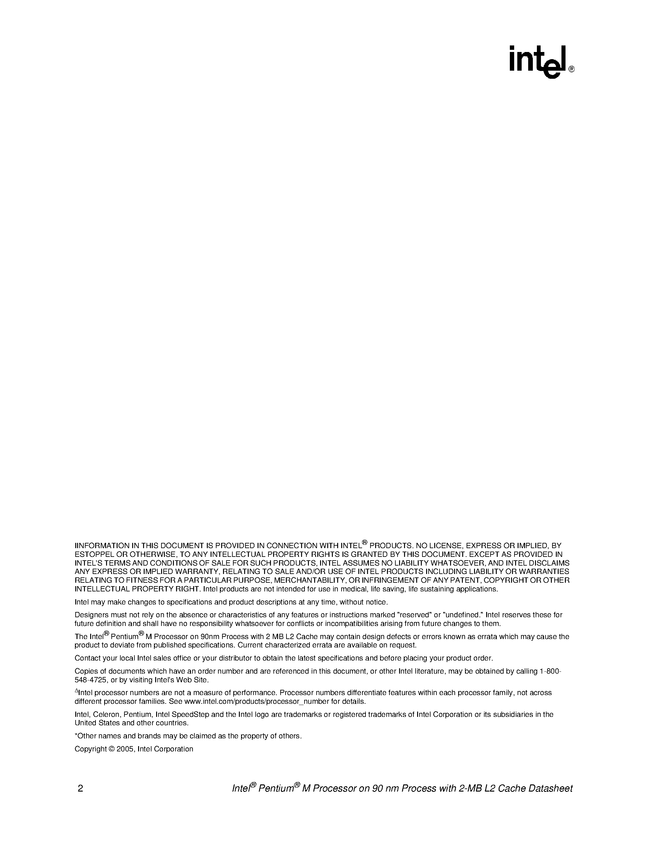 Datasheet RJ80536GE0412M page 2 Datasheet RJ80536GE0412M - M Processor on 90ns Process page 2