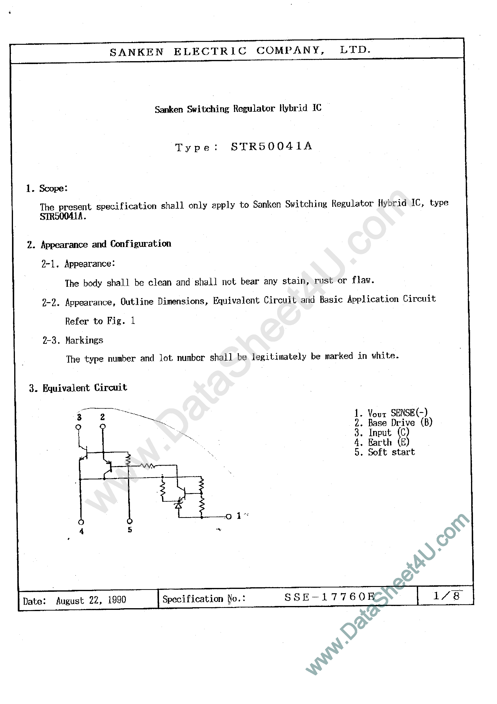 Datasheet STR50041A page 1 Datasheet STR50041A - Switching Regulator page 1