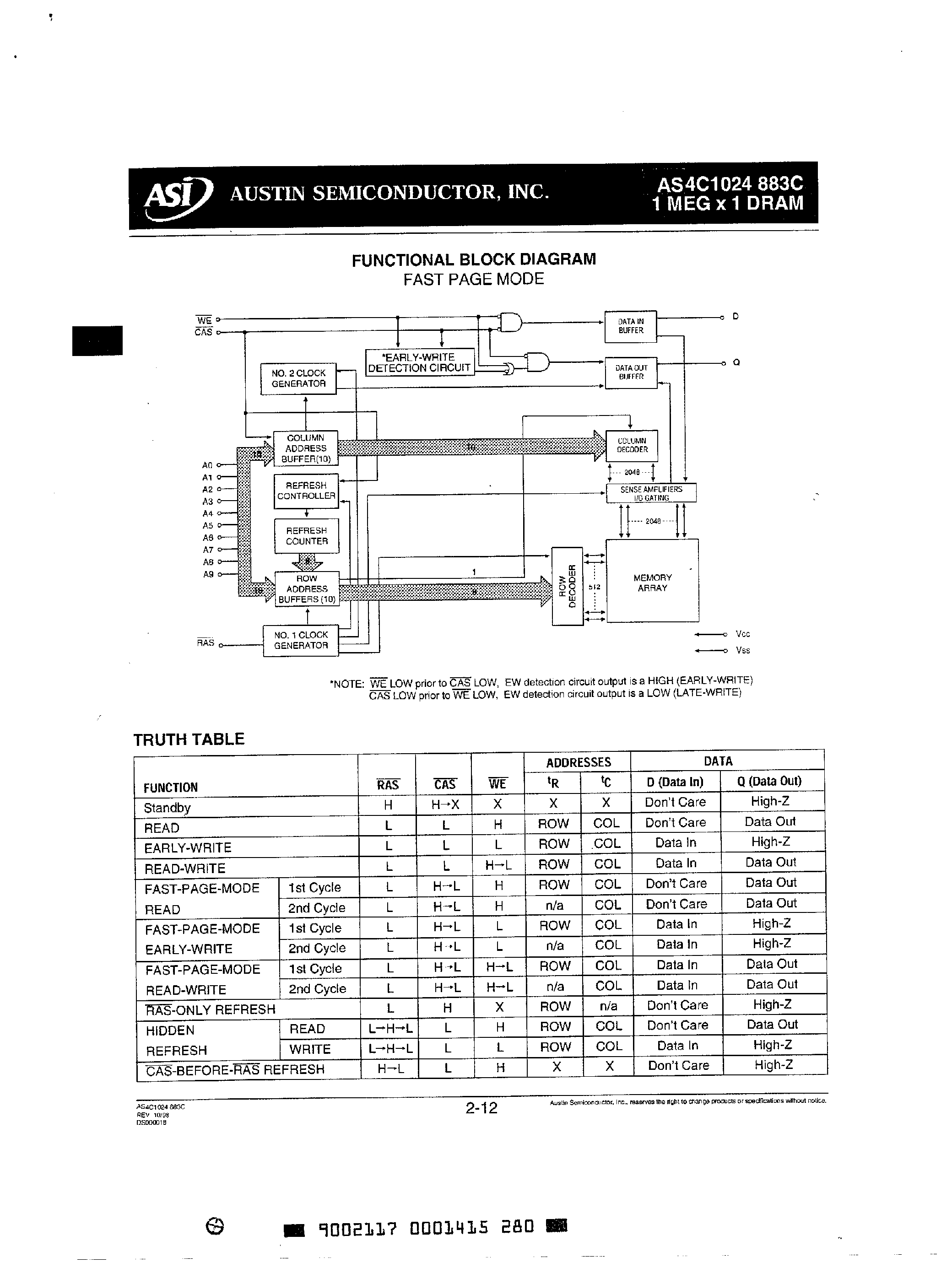 Даташит на микросхему AS4C1024 страница 2 Даташит AS4C1024 - 1M x 1 DRAM страница 2