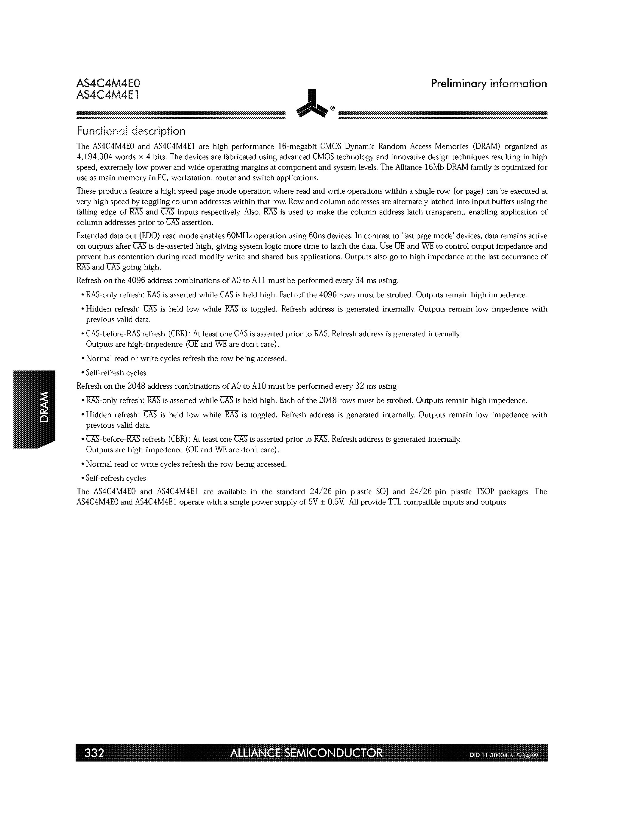Datasheet AS4C4M4E0 - 4M x 4 CMOS DRAM page 2