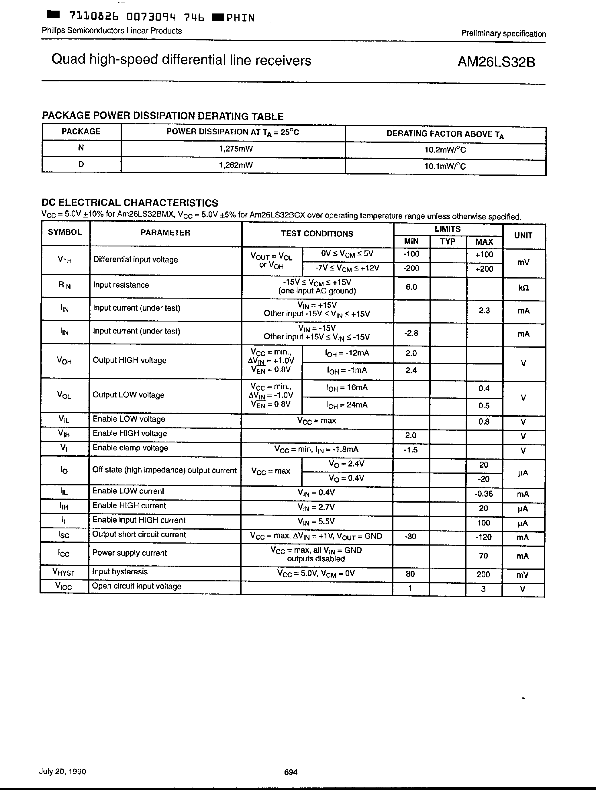 Datasheet AM26LS32B - Quad High Speed Differential Line Receivers page 2