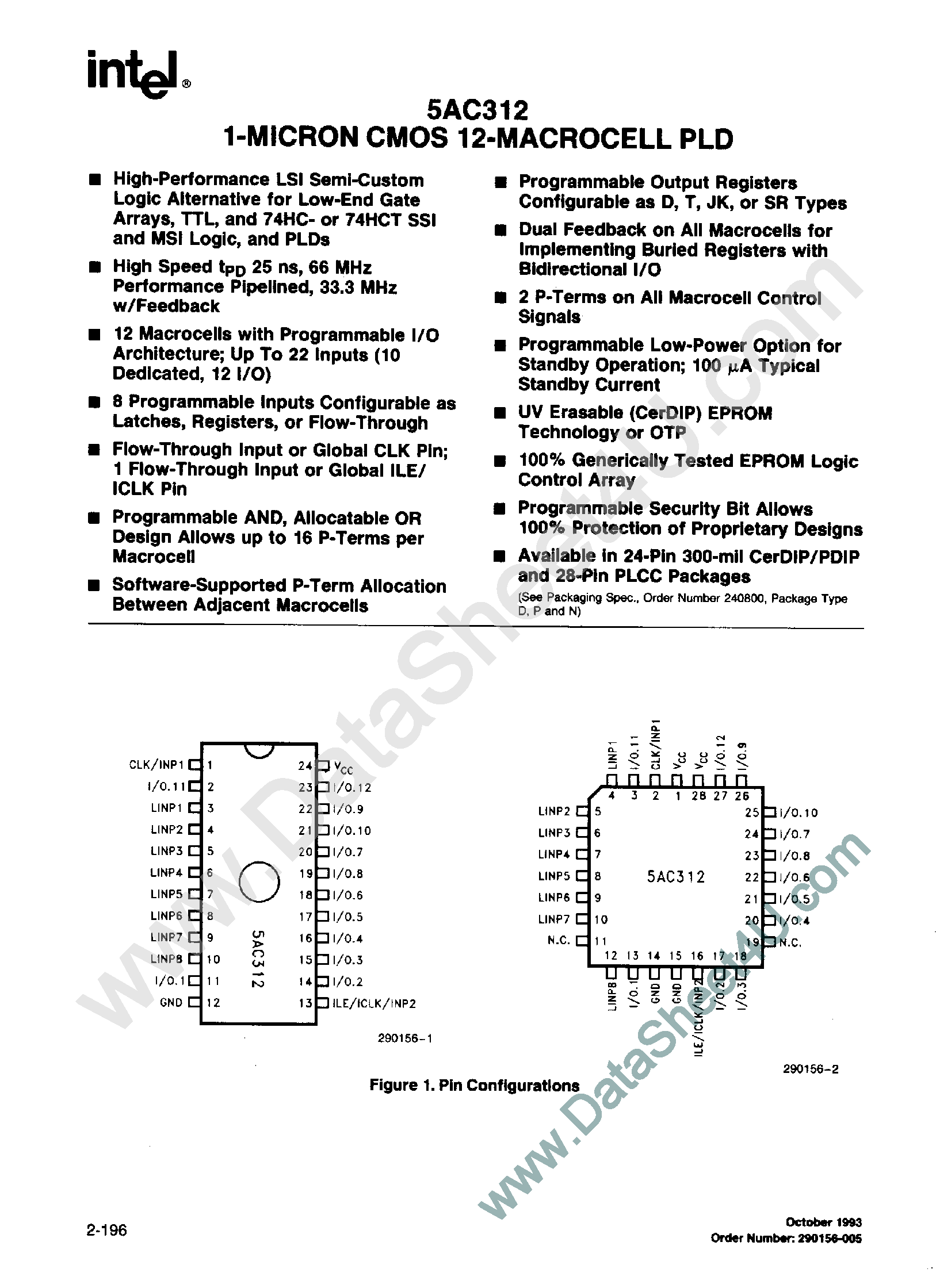 Даташит D5AC312 - 1-Micron CMOS 12-Macrocell PLD страница 1