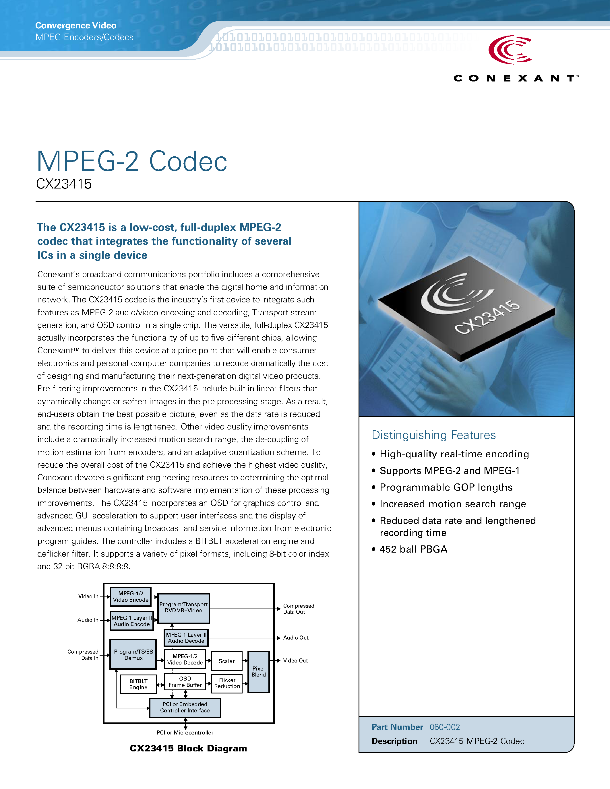 Datasheet CX23415 - MPEG-2 Codec page 1