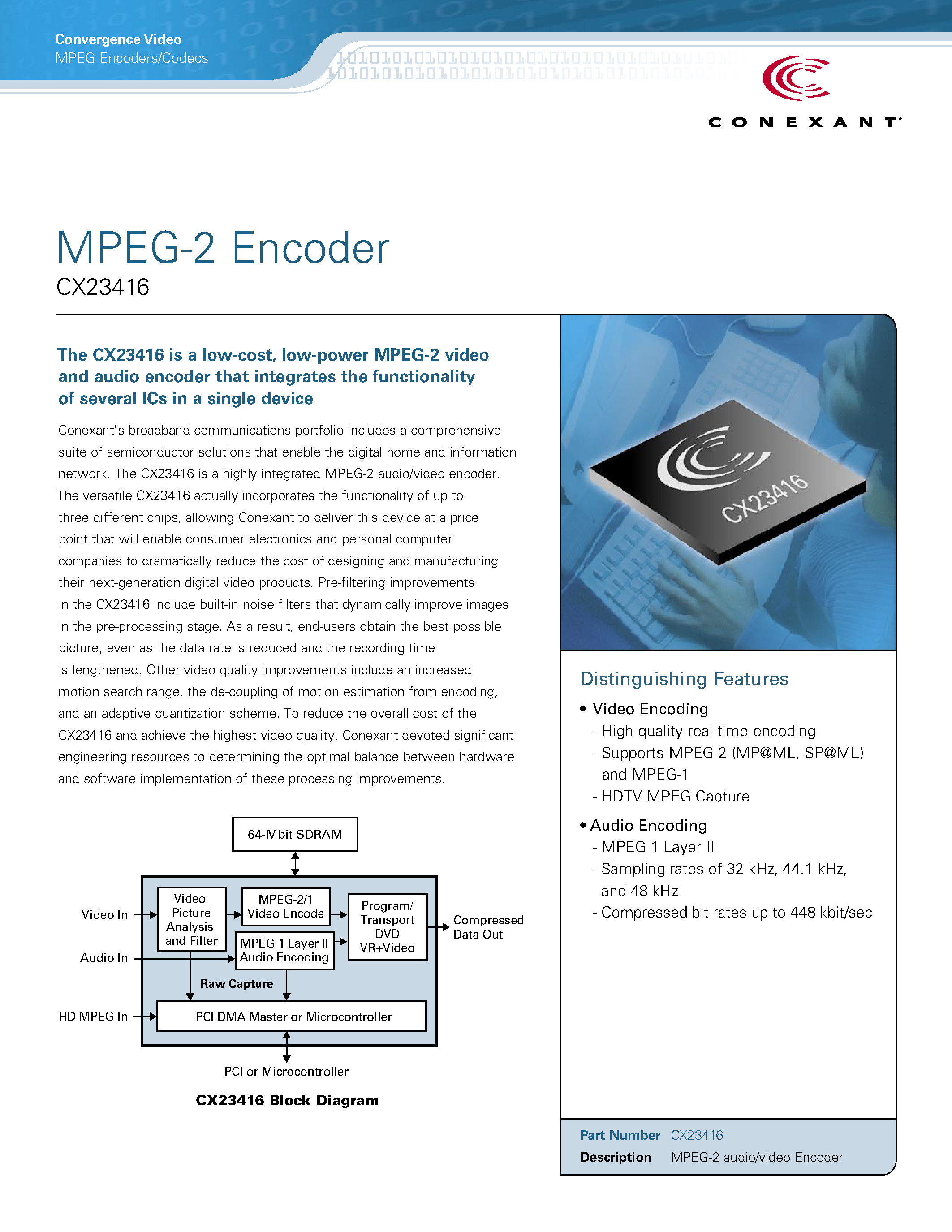 Datasheet CX23416 - MPEG-2 Codec page 1