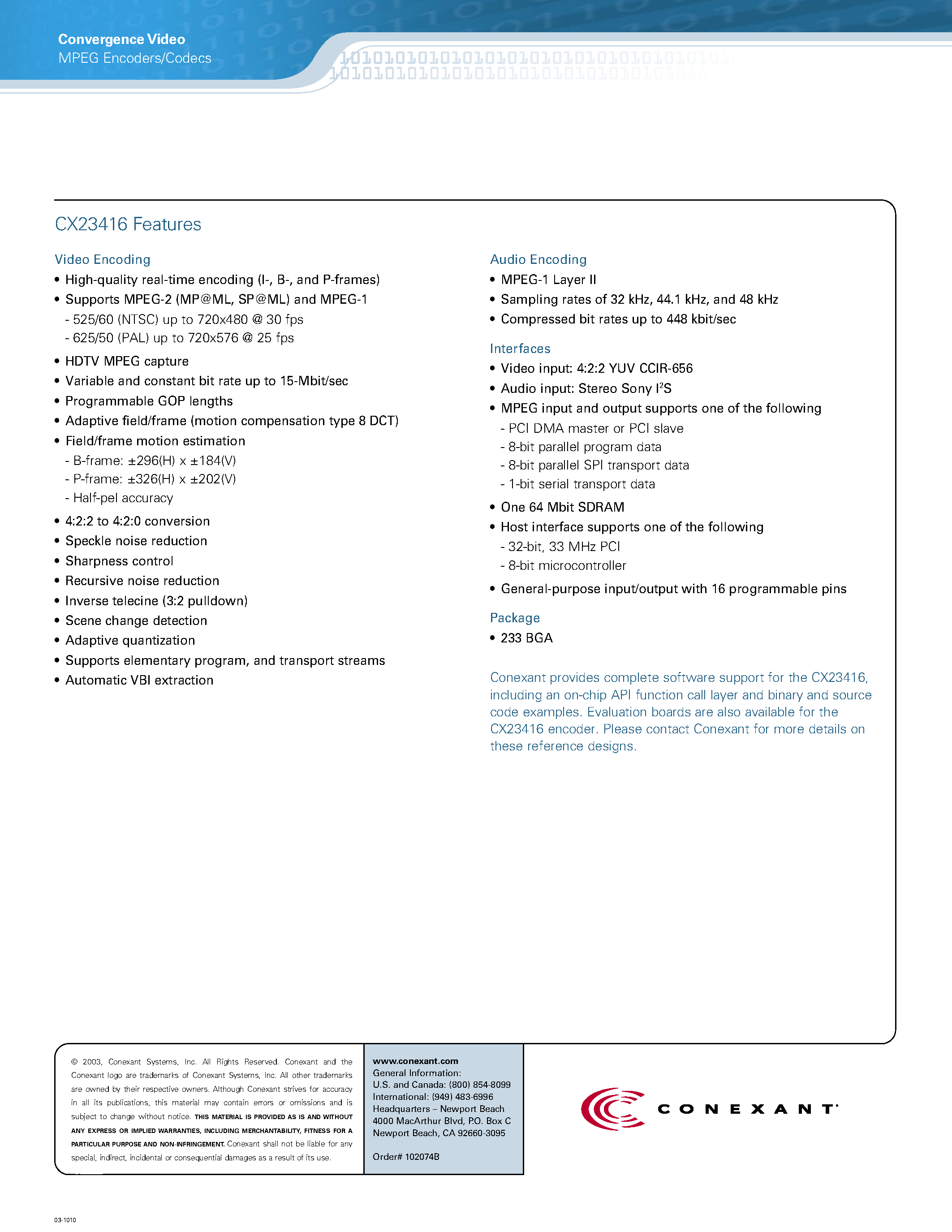 Datasheet CX23416 - MPEG-2 Codec page 2