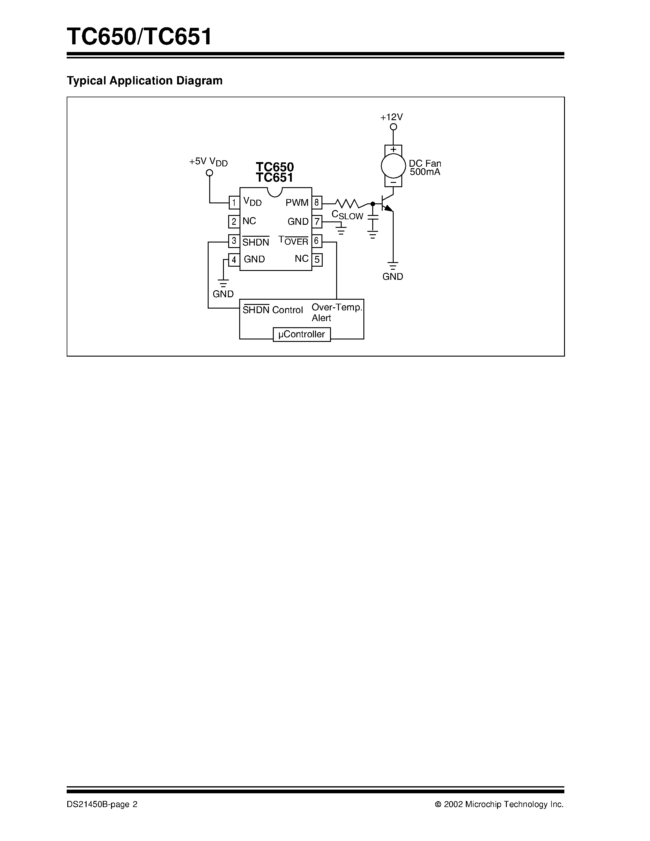 Datasheet TC650 - (TC650 / TC651) Tiny Integrated Temperature Sensor & Brushless DC Fan Controller page 2