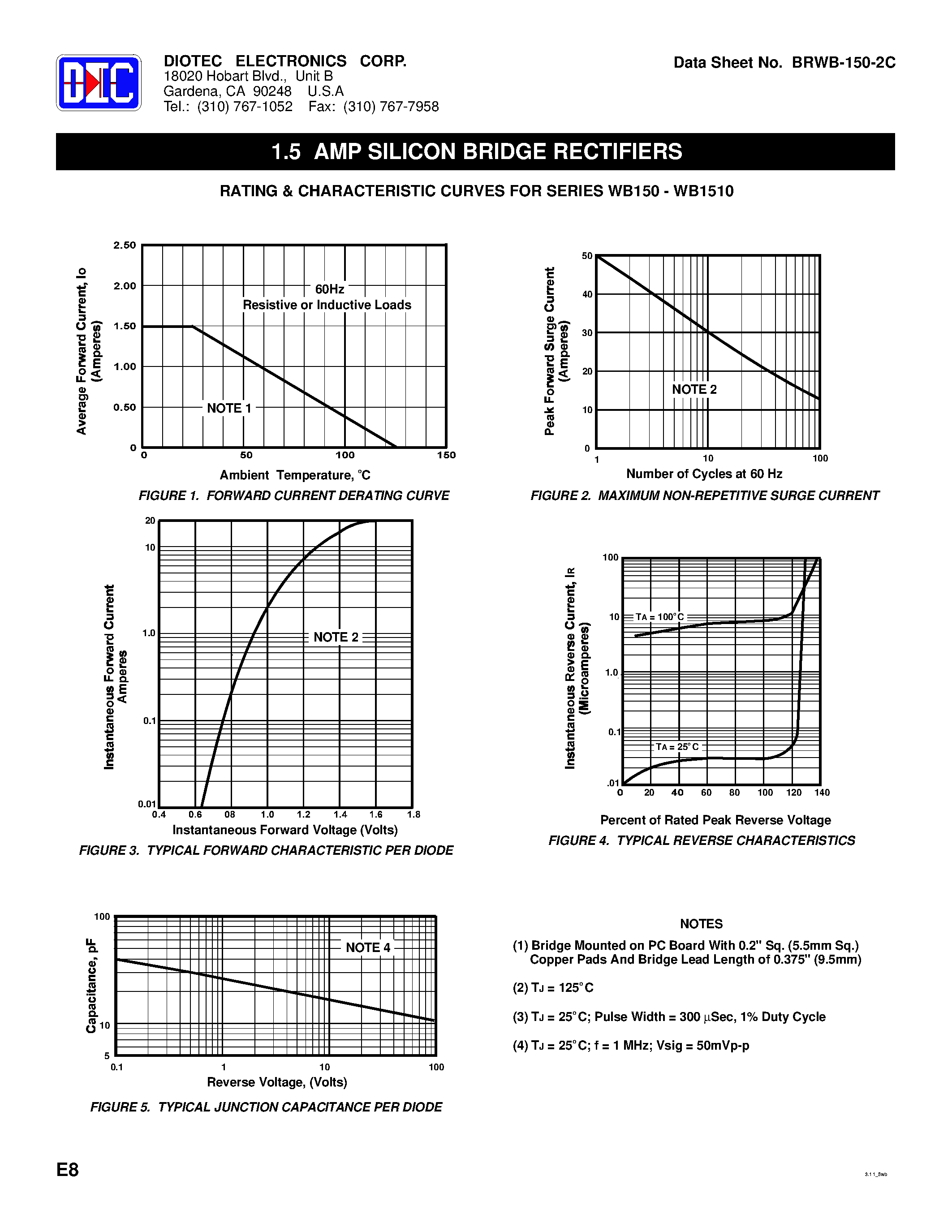Datasheet WB150 page 2 Datasheet WB150 - (WB150 - WB1510) 1.5 Amp Silicon Bridge Rectifiers page 2