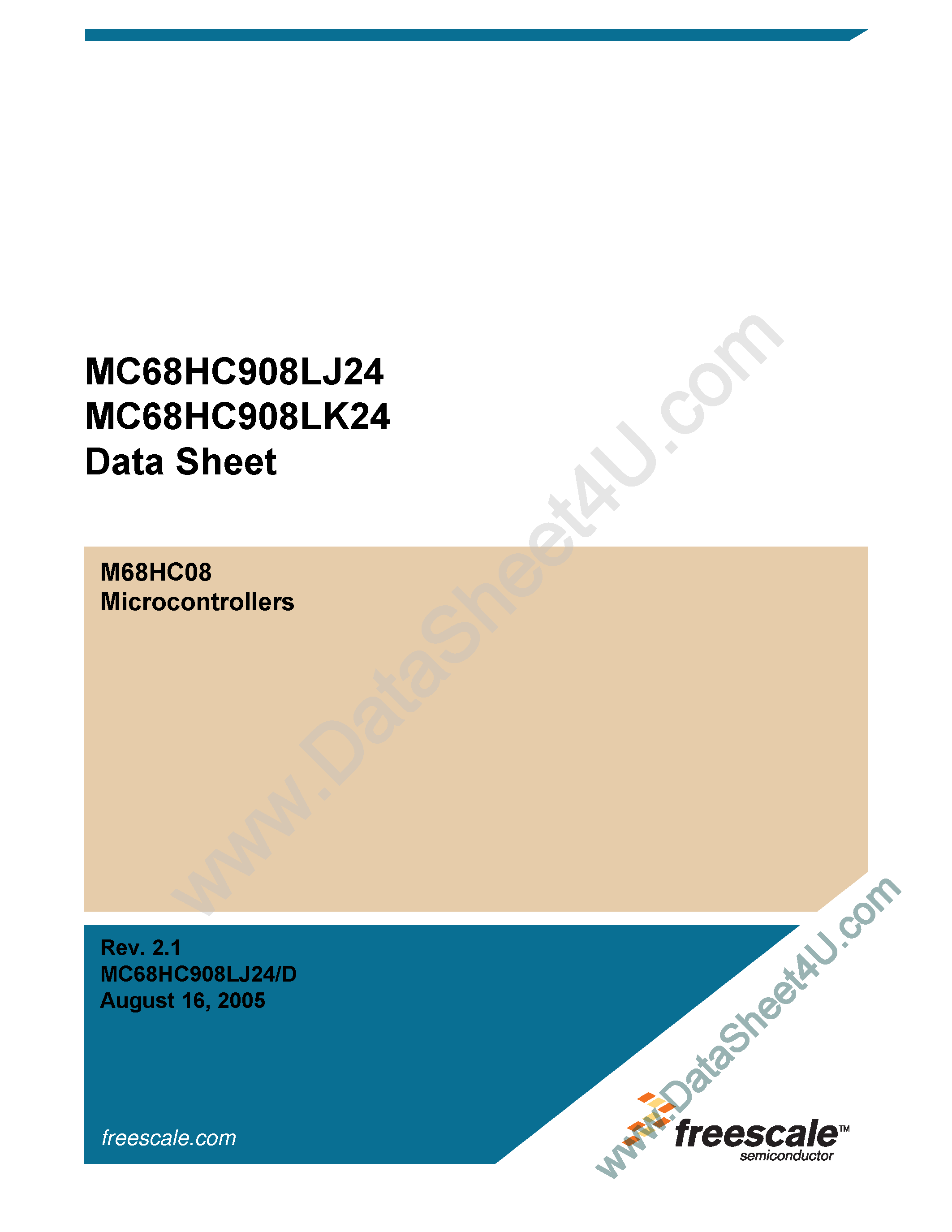 Datasheet MC68HC908LJ24 page 1 Datasheet MC68HC908LJ24 - (MC68HC908LJ24 / MC68HC908LK24) Microcontroller page 1