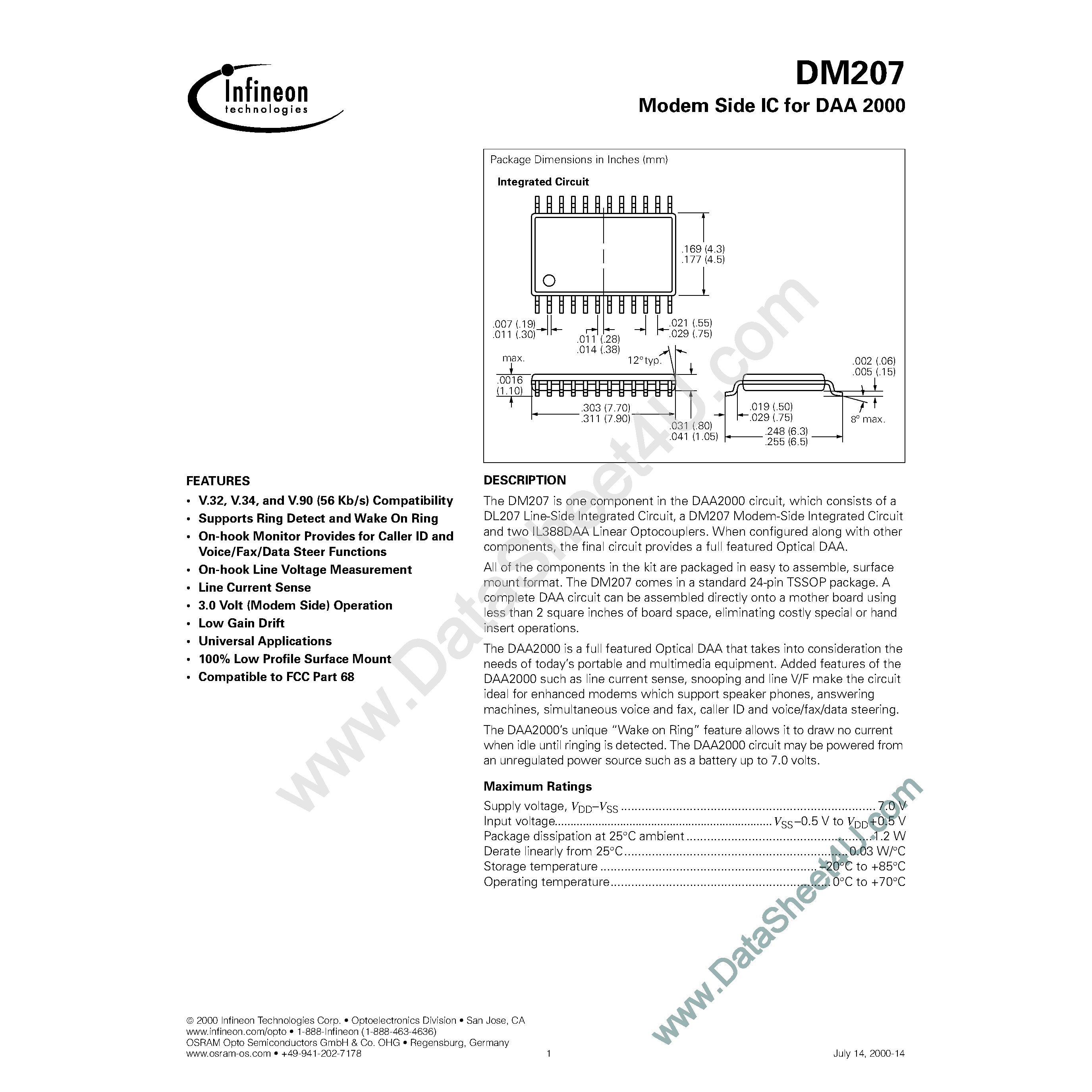 Datasheet DM207 - Modem Side IC page 1