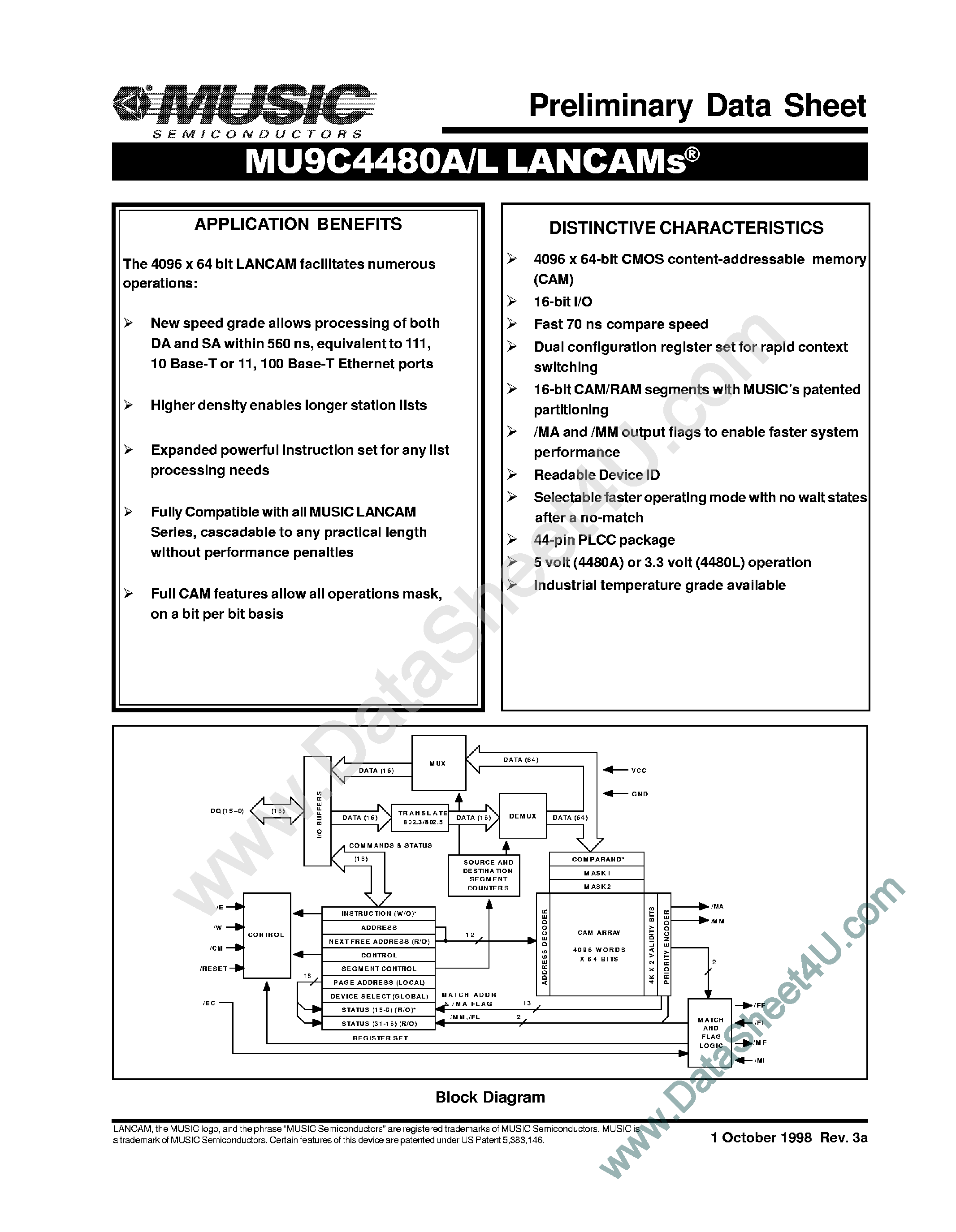 Datasheet MU9C4480A - (MU9C4480A/L) Lancam B is The Smallest page 1