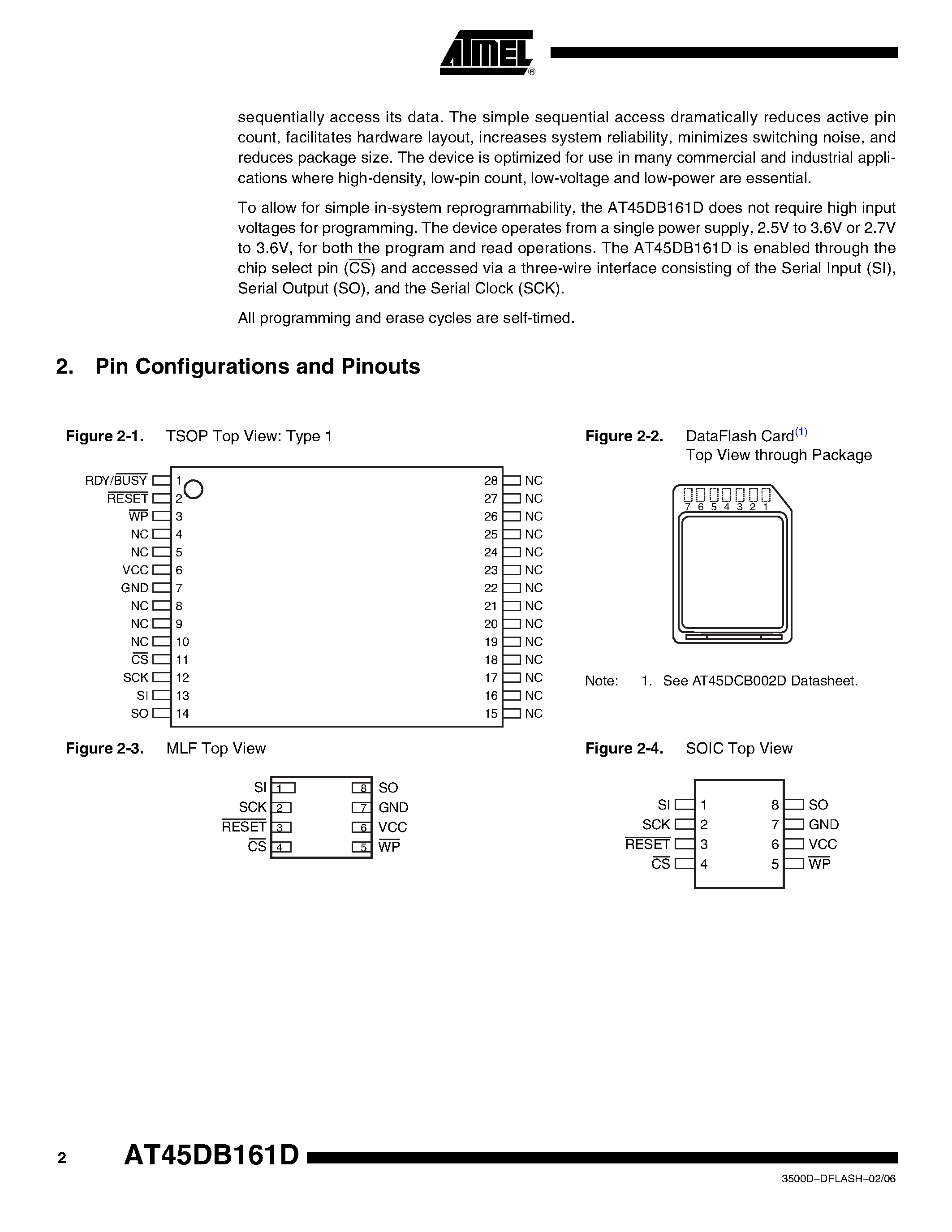 Datasheet AT45DB161D - 16-Megabit 2.7-volt Only Serial DataFlash page 2