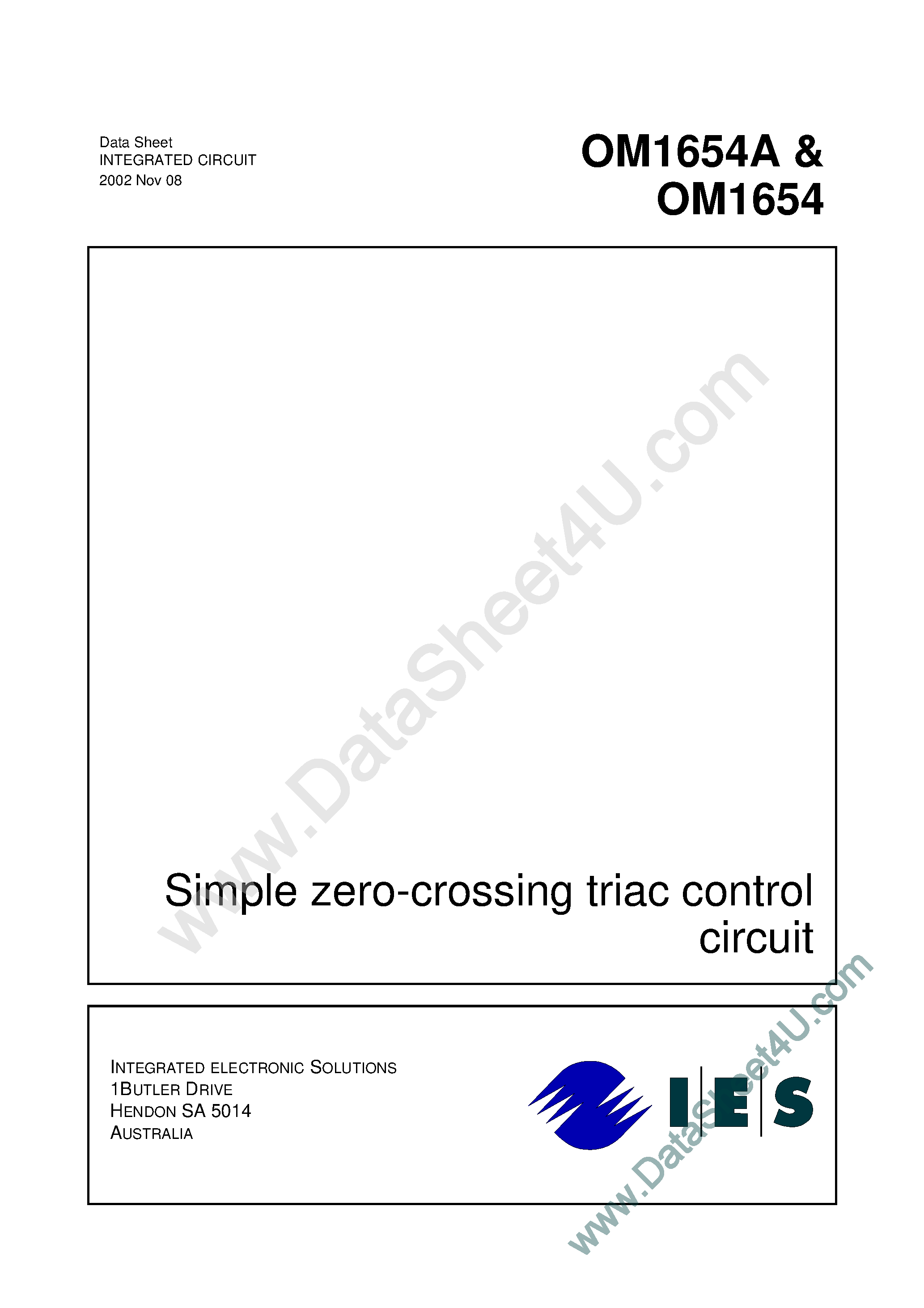 Datasheet OM1654 - Simple Zero Crossing Triac Control Circuit page 1