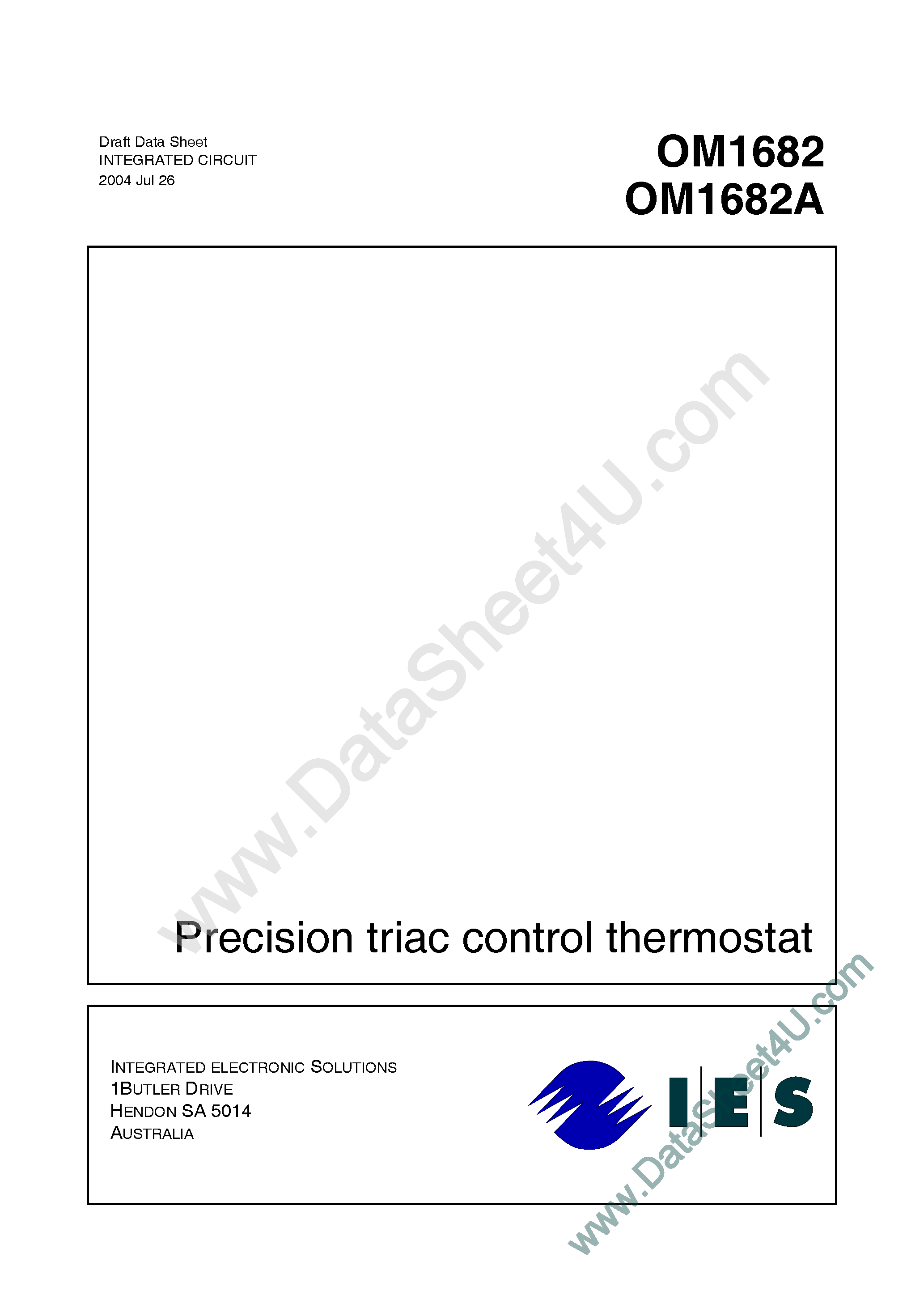 Datasheet OM1682 page 1 Datasheet OM1682 - Precision Triac Control Thermostat page 1
