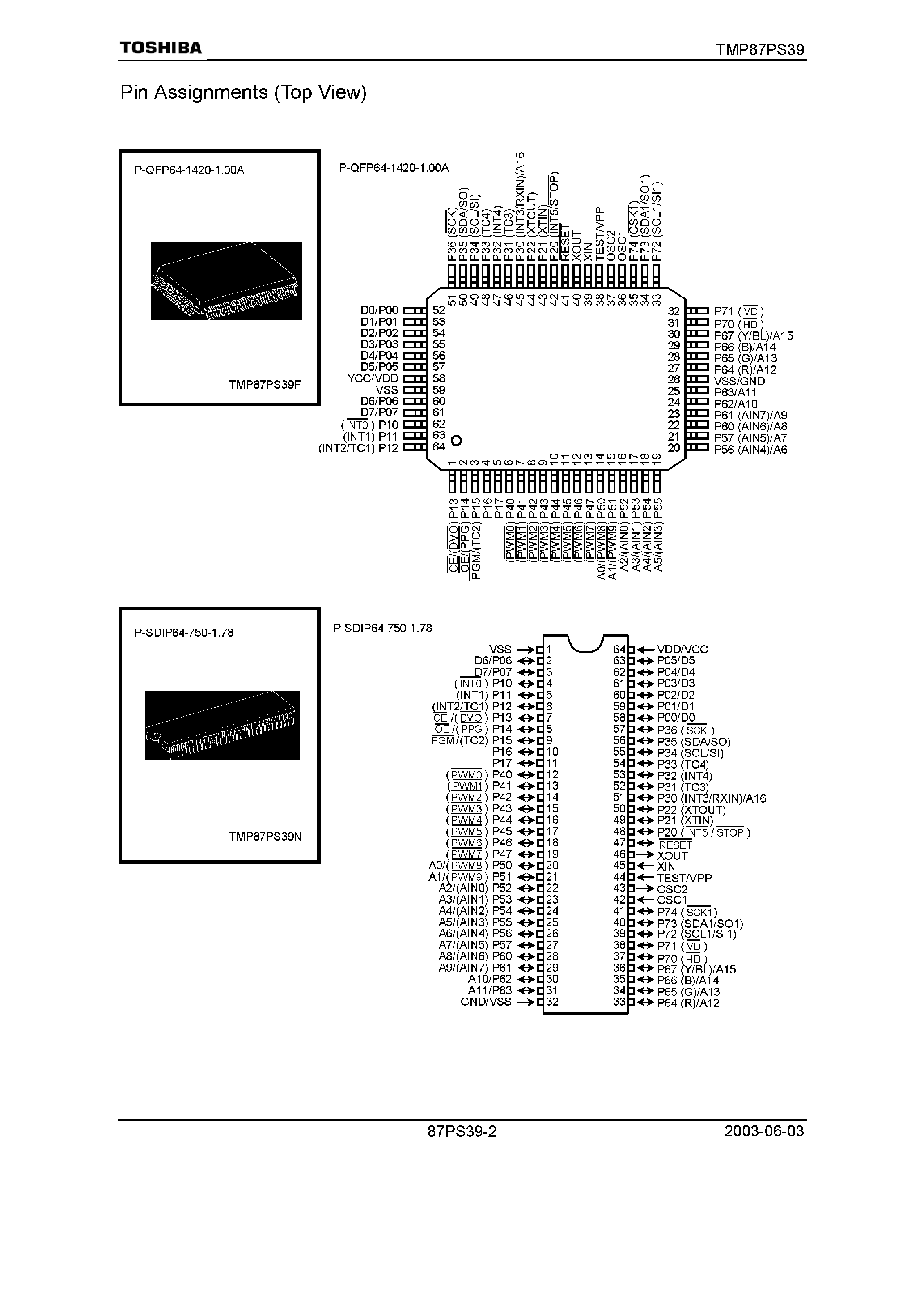 Datasheet TMP87PS39F - (TMP87PS39N/F) CMOS 8-Bit Microcontroller page 2