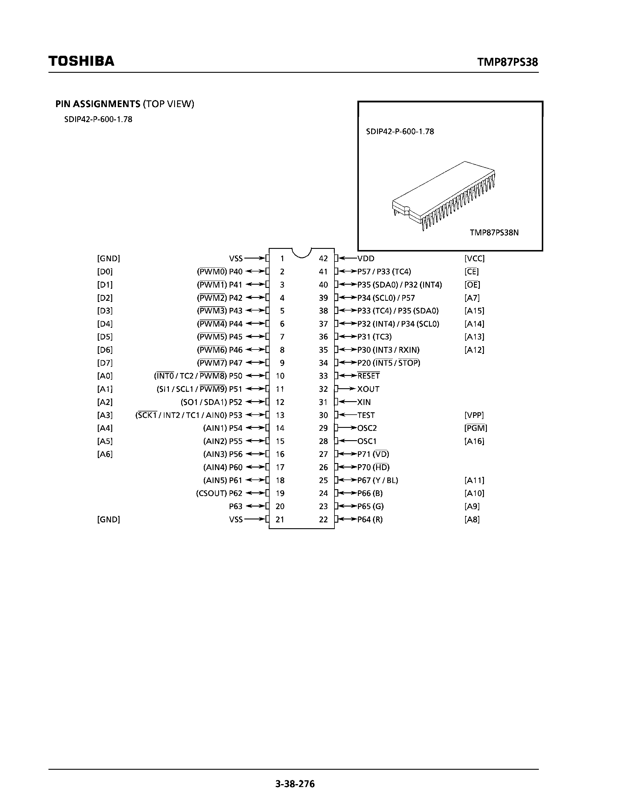 Datasheet TMP87PS38F page 2 Datasheet TMP87PS38F - (TMP87PS38F/N) CMOS 8-Bit Microcontroller page 2