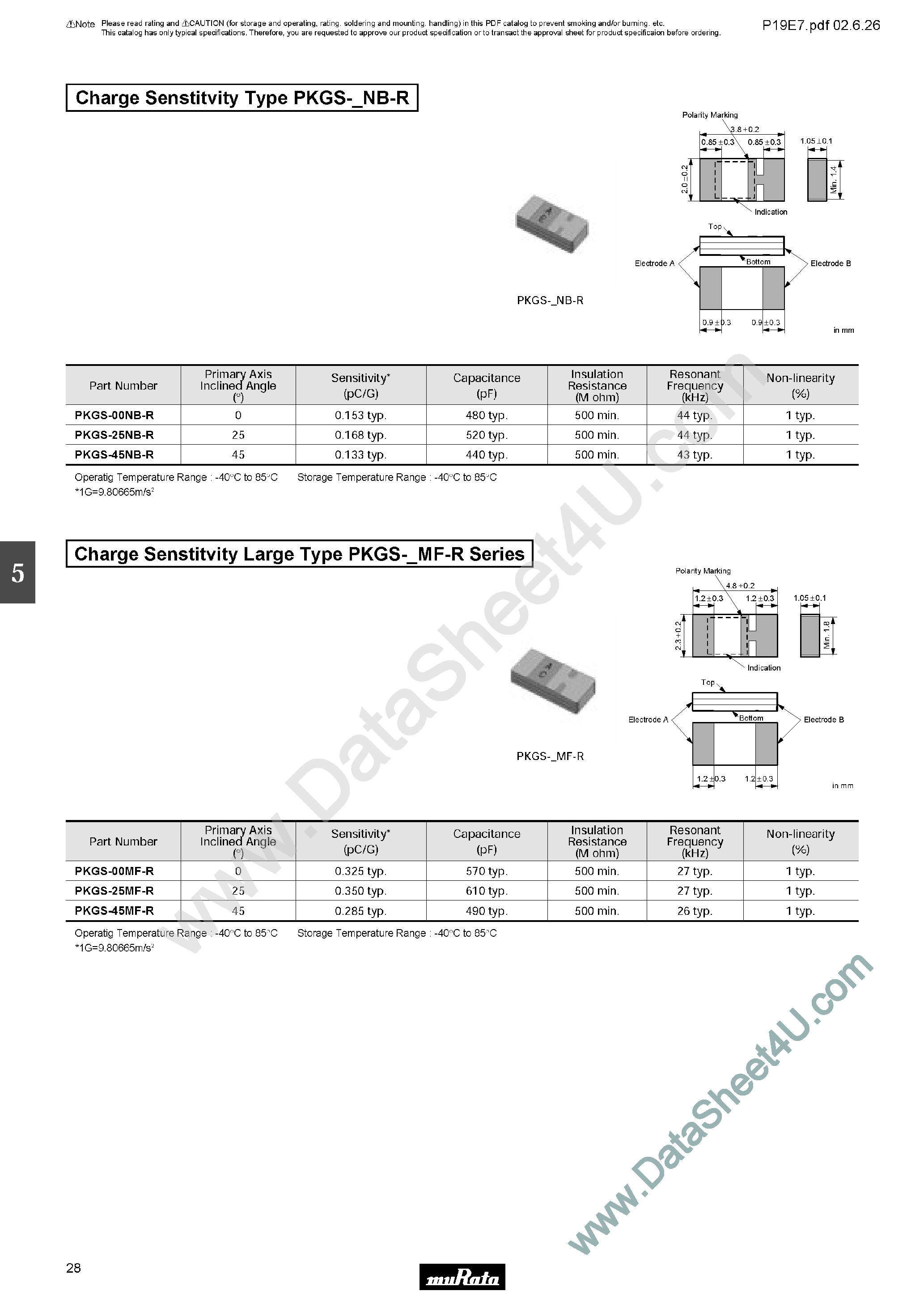 Даташит на микросхему PKGS-00MF-R страница 1 Даташит PKGS-00MF-R - (PKGS-xxxx) Piezoelectric Ceramics Sensors страница 1