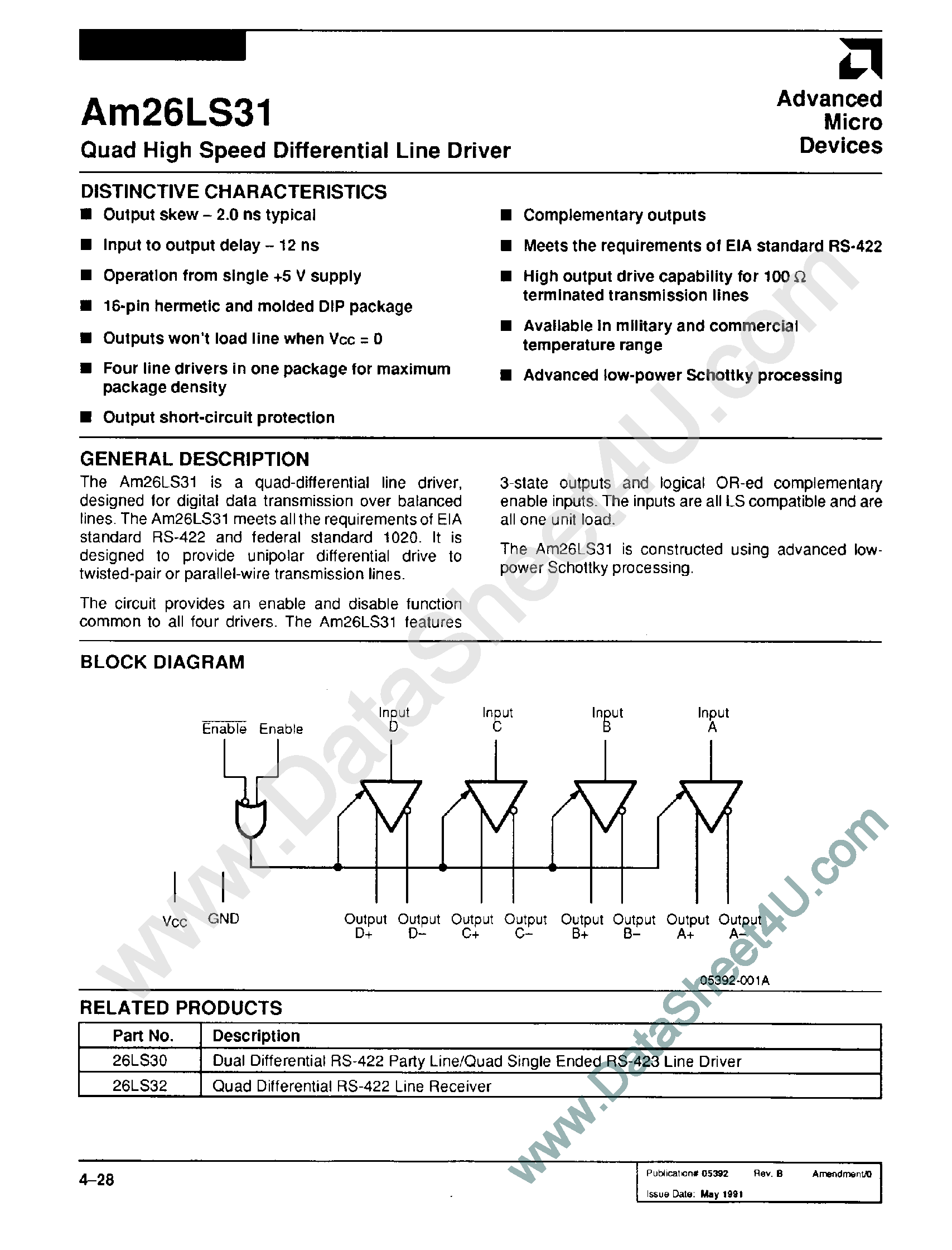 Datasheet AM26LS31 - Quad High Speed Differential Line Driver page 1