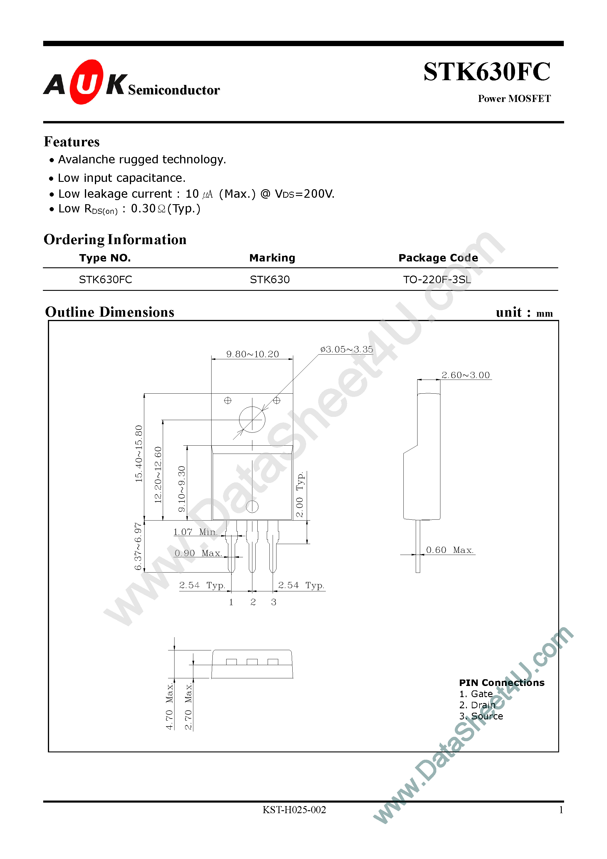 Datasheet STK630FC page 1 Datasheet STK630FC - Power MOSFET page 1