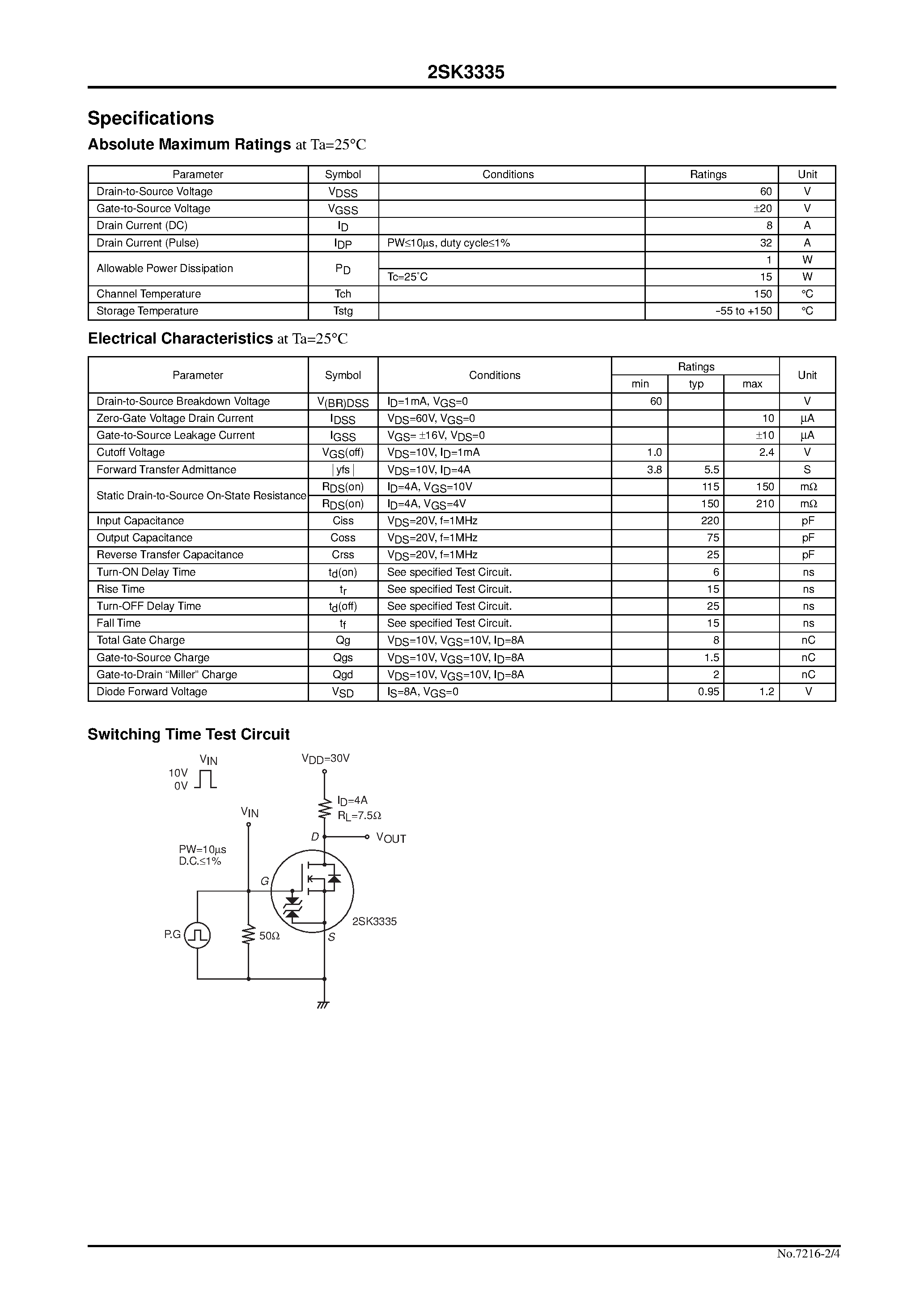Даташит 2SK3335 - Ultrahigh Speed Switching Applications страница 2