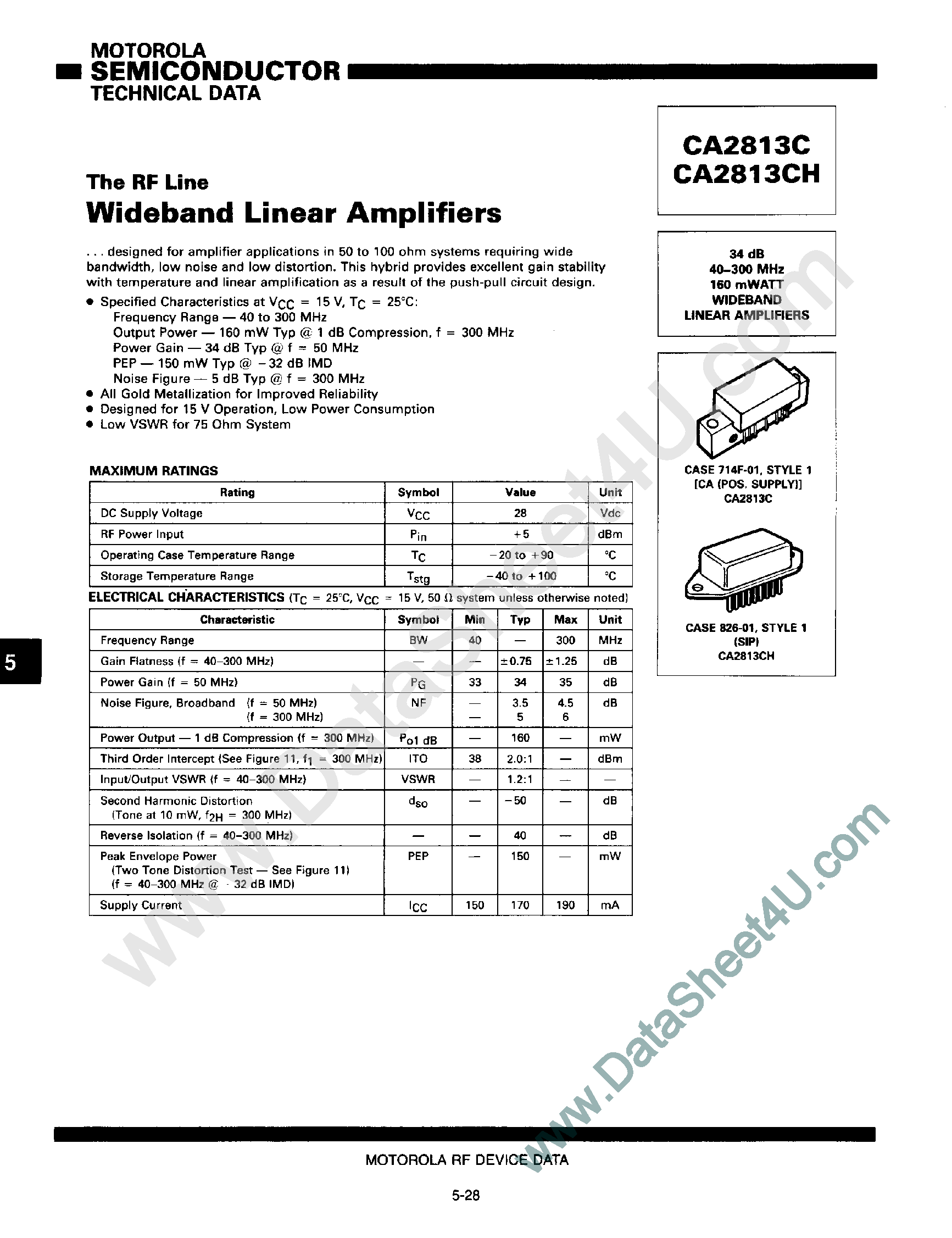 Даташит CA2813C - RF Line / Wideband Linear Amplifiers страница 1