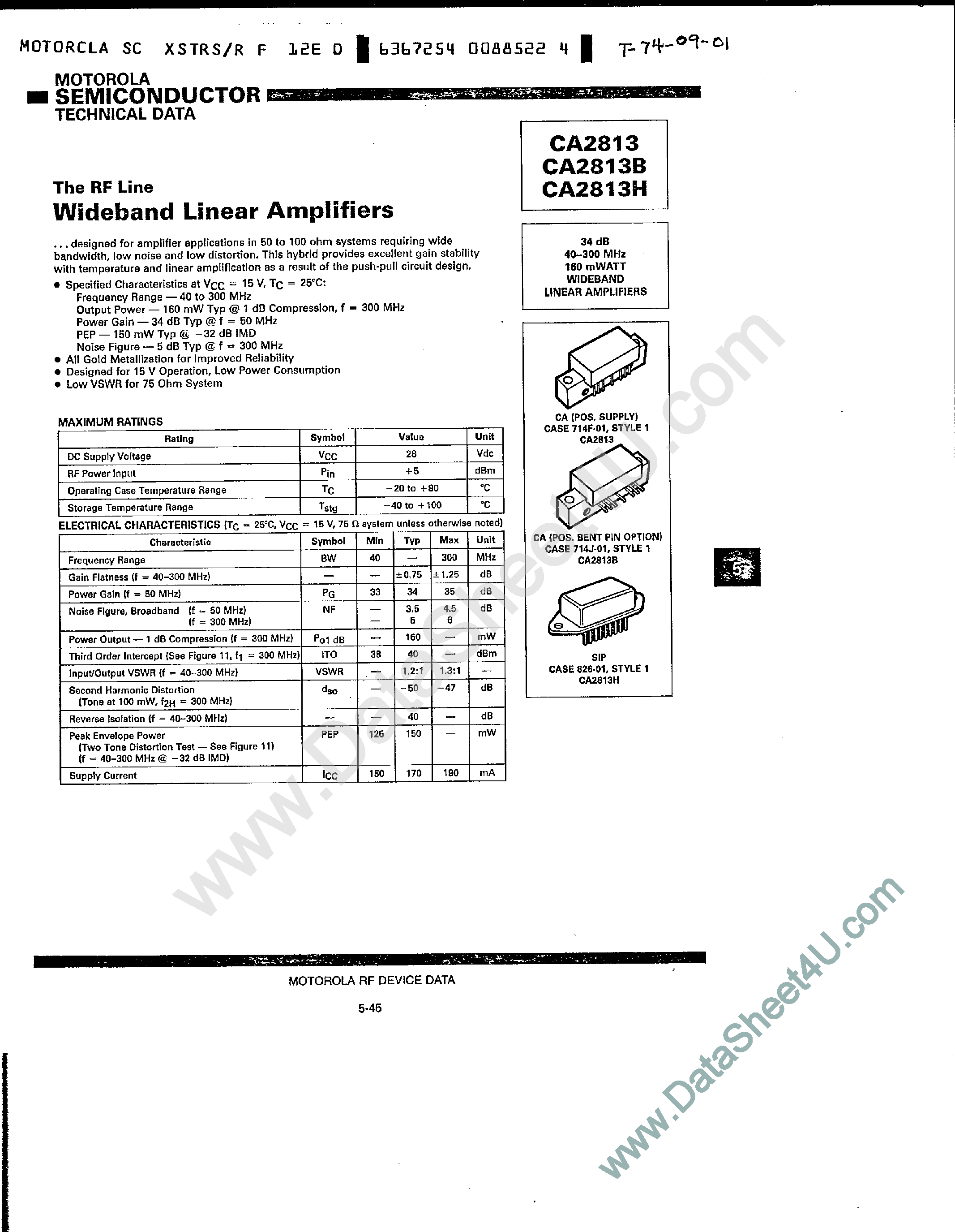 Даташит CA2813 - RF Line / Wideband Linear Amplifiers страница 1