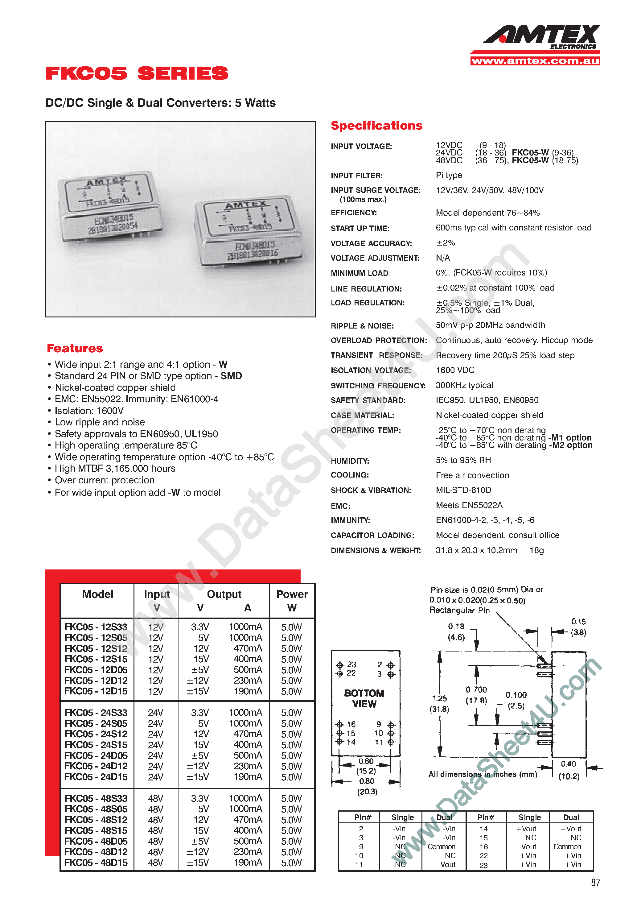 Datasheet FKC05 page 1 Datasheet FKC05 - 5 WATT DC DC CONVERTER page 1