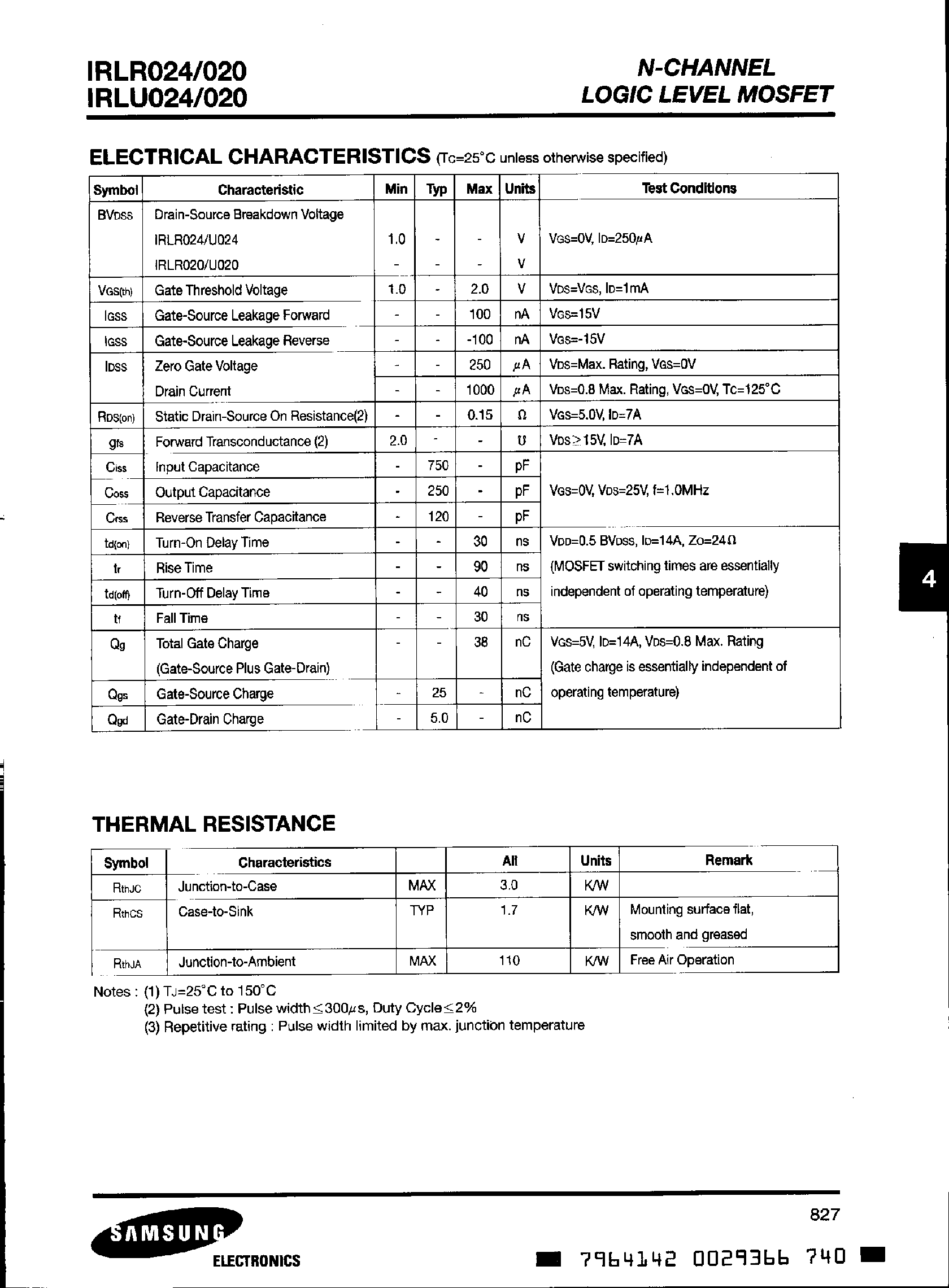 Даташит на микросхему IRLR020 страница 2 Даташит IRLR020 - (IRLU020 / IRLU024) N-Channel Logic Level MOSFET страница 2