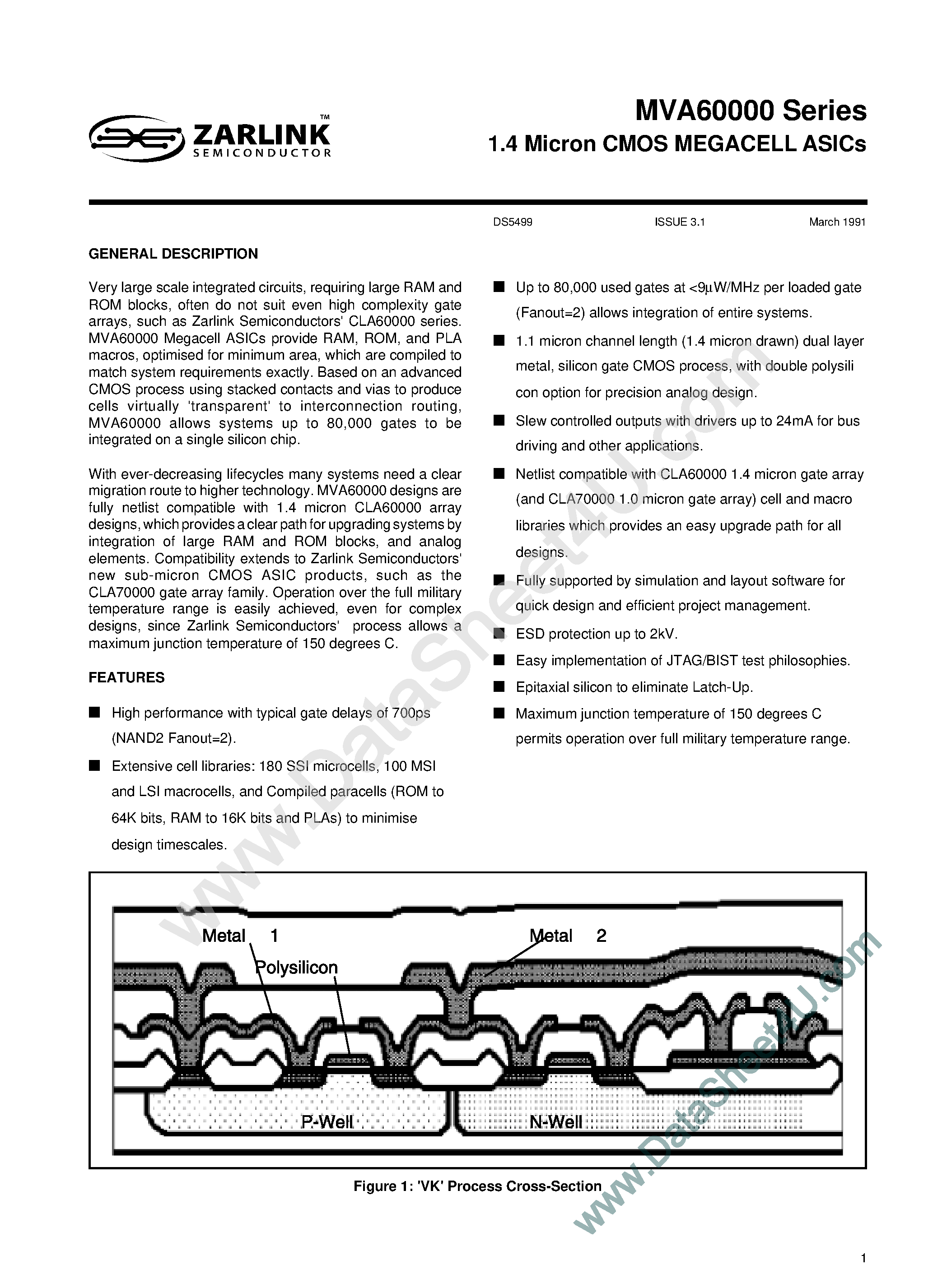 Datasheet MVA60000 - 1.4 Micron CMOS Megacell ASICs page 1