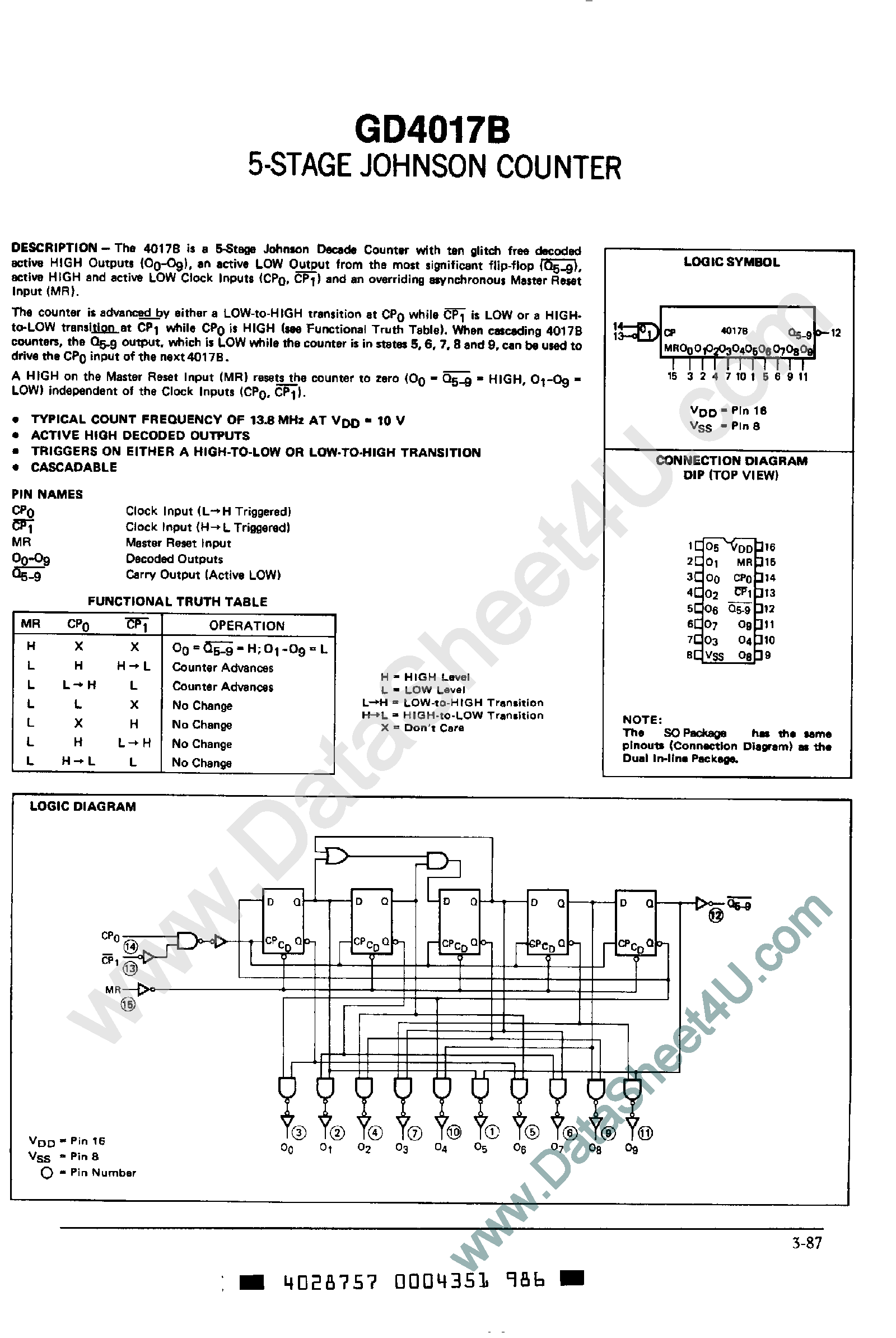 Datasheet GD4017B - 5-Stage Johnson Counter page 1