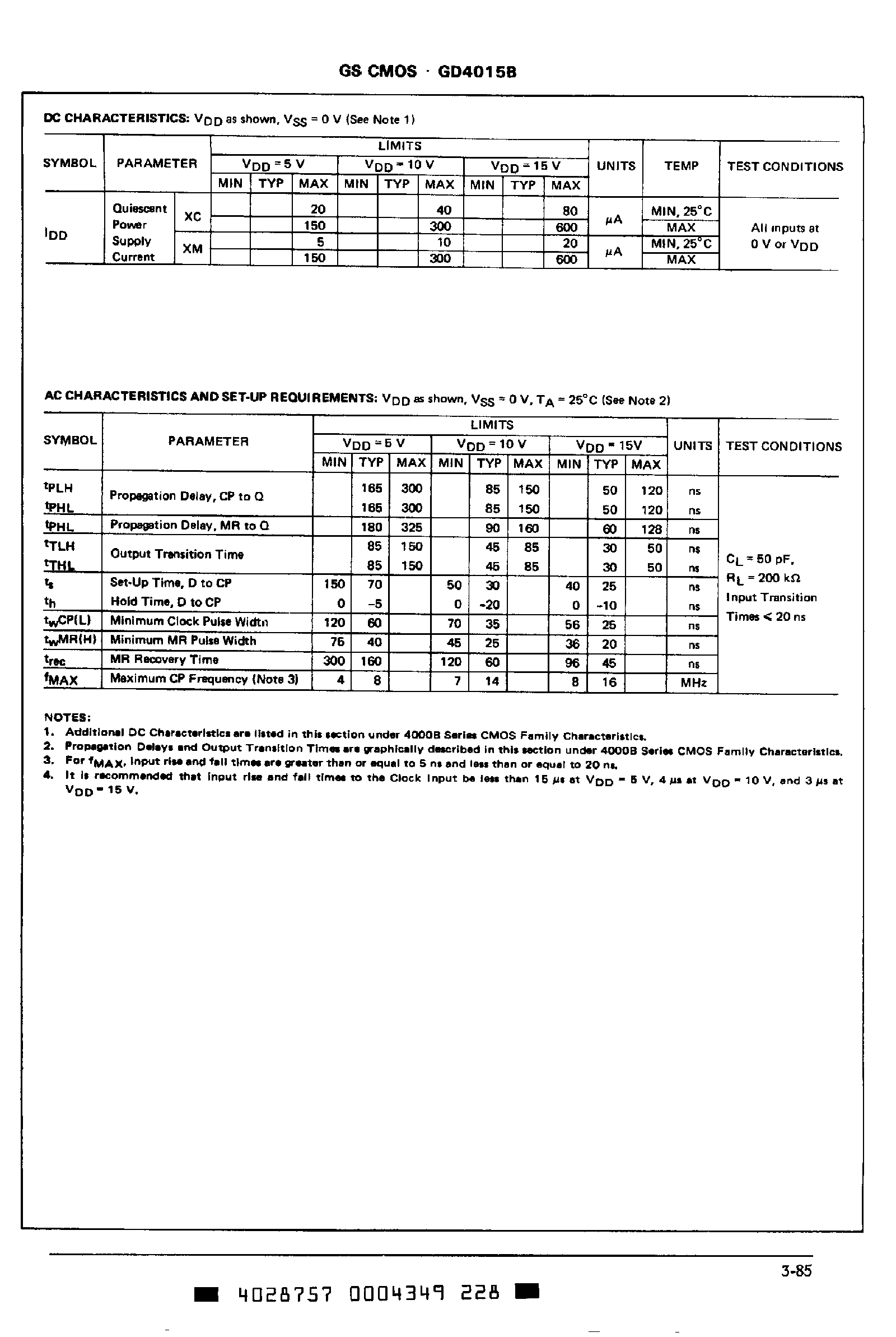 Datasheet GD4015B - Dual 4-Bit Static Shift Register page 2