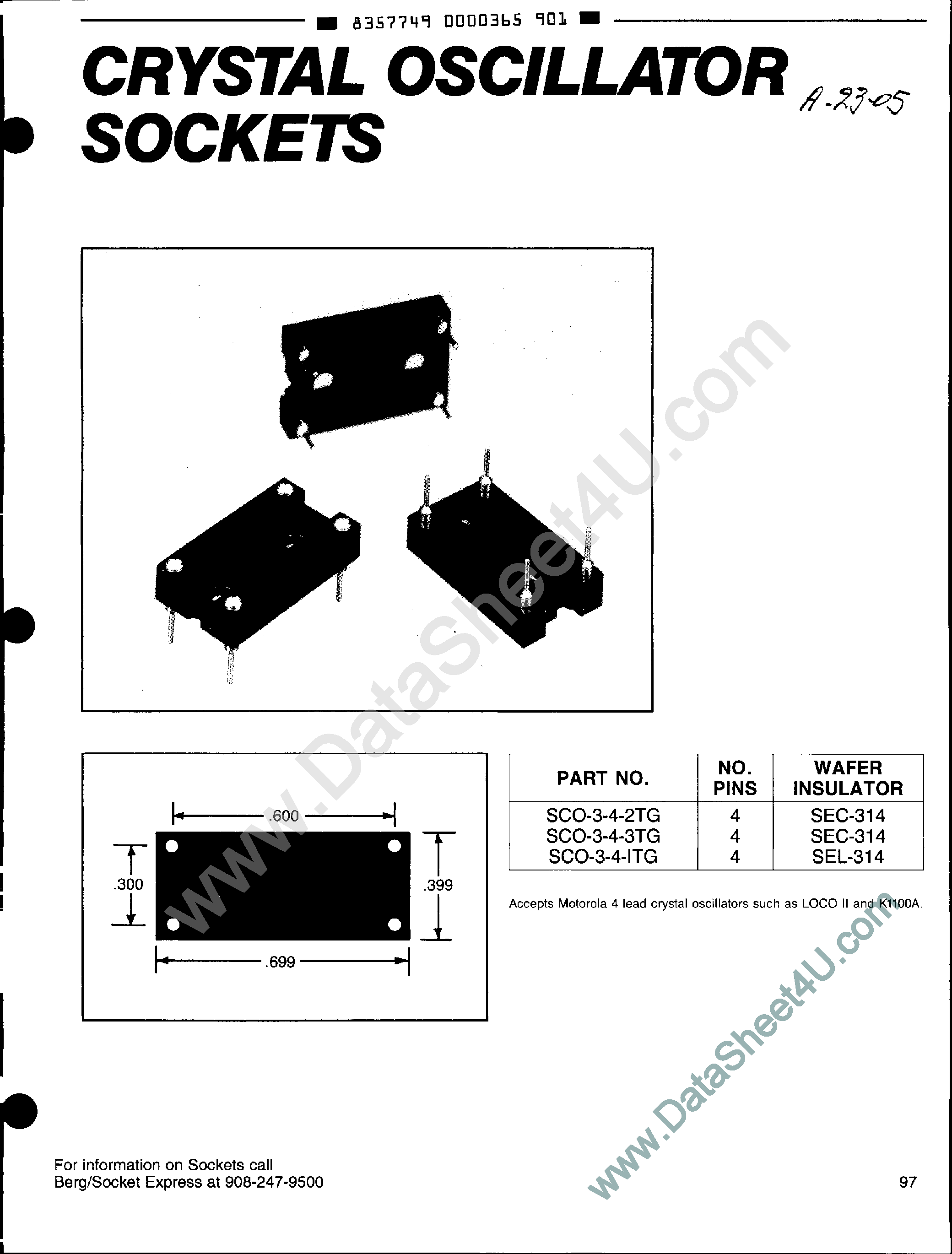 Datasheet SCO-3-4 - Crystal Oscillator Sockets page 1