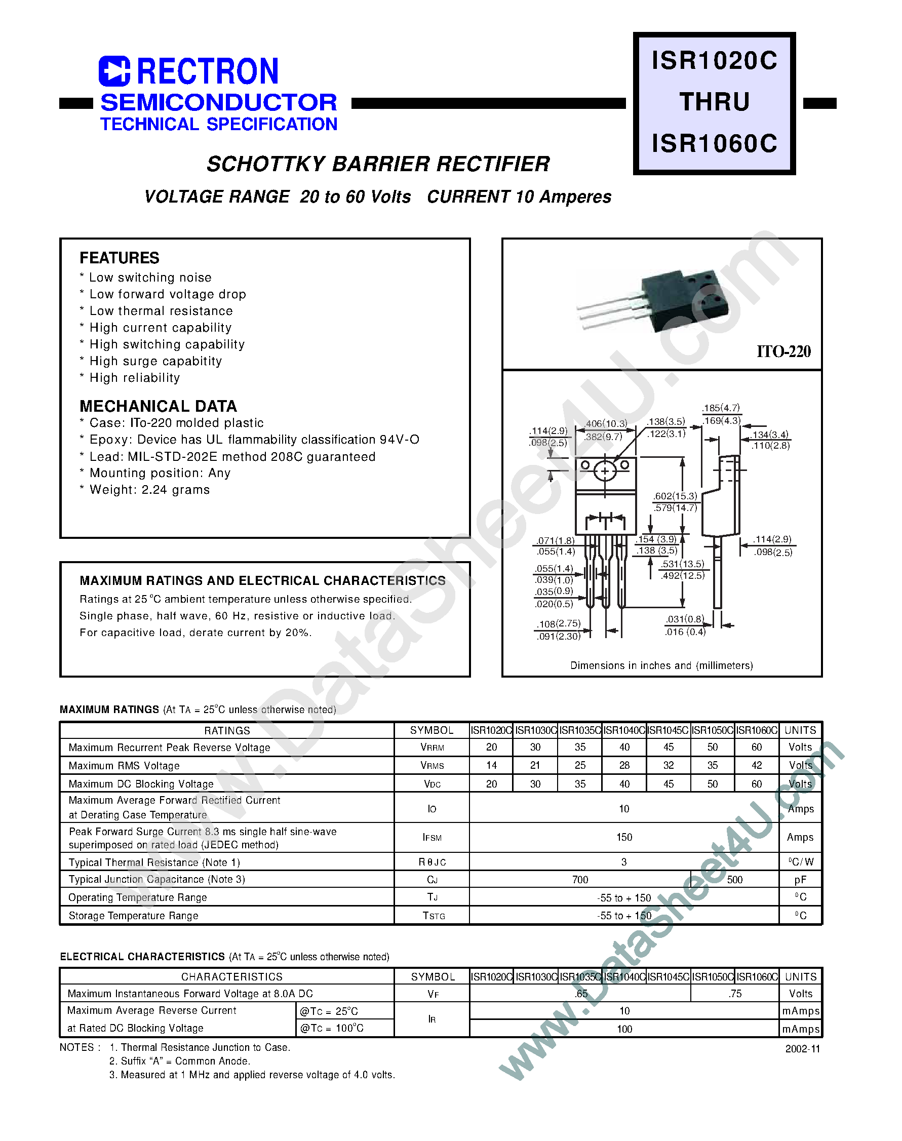 Datasheet ISR1020C - (ISR1020C - ISR1060C) Schottky Barrier Rectifier page 1