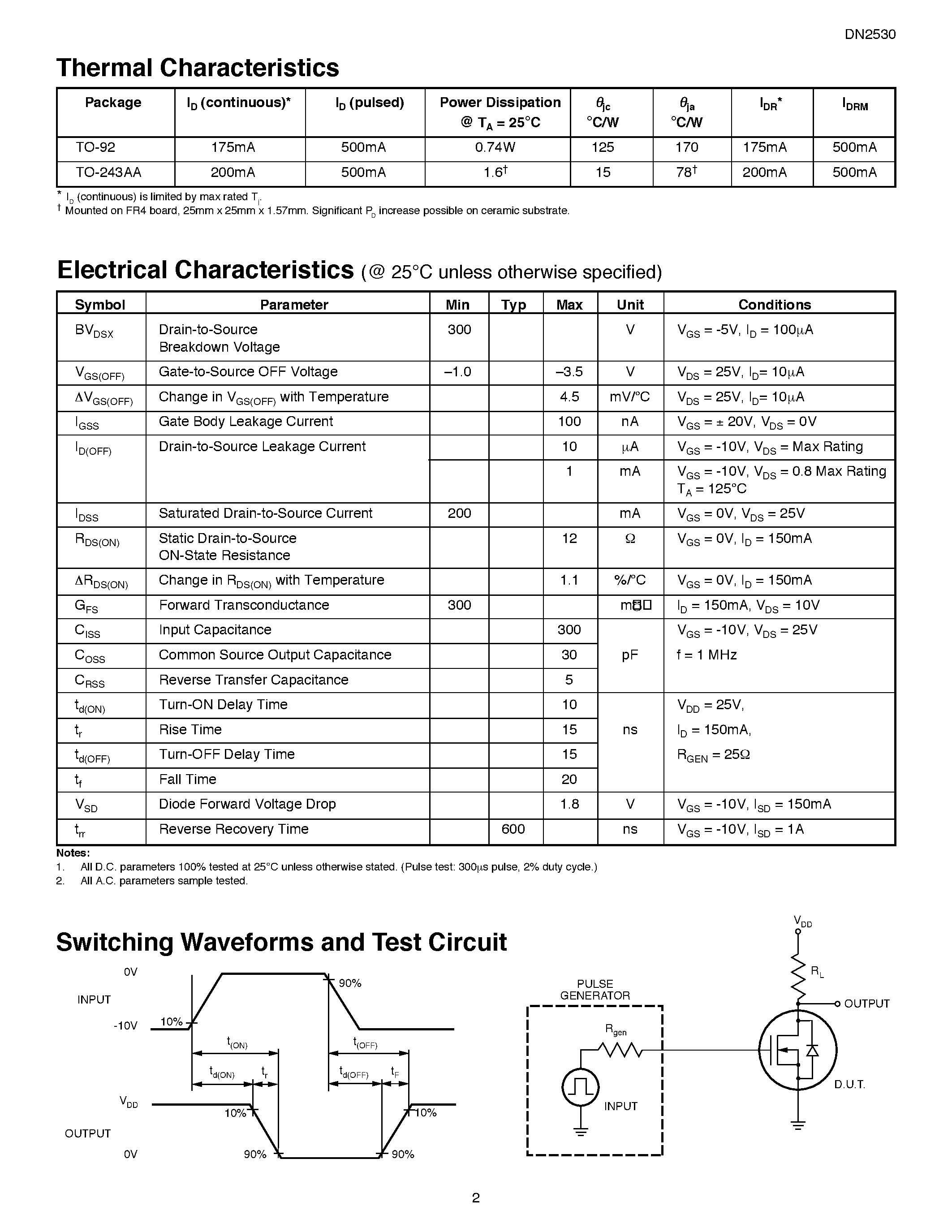 Даташит на микросхему DN2530 страница 2 Даташит DN2530 - N-Channel Depletion-Mode Vertical DMOS FETs страница 2