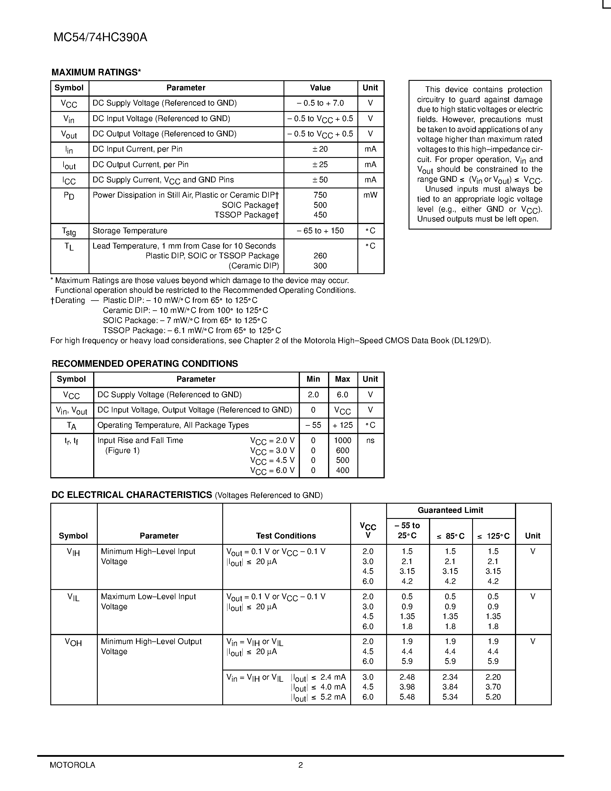 Datasheet MC74HC390A - Dual 4-Stage Binary Ripple Counter page 2