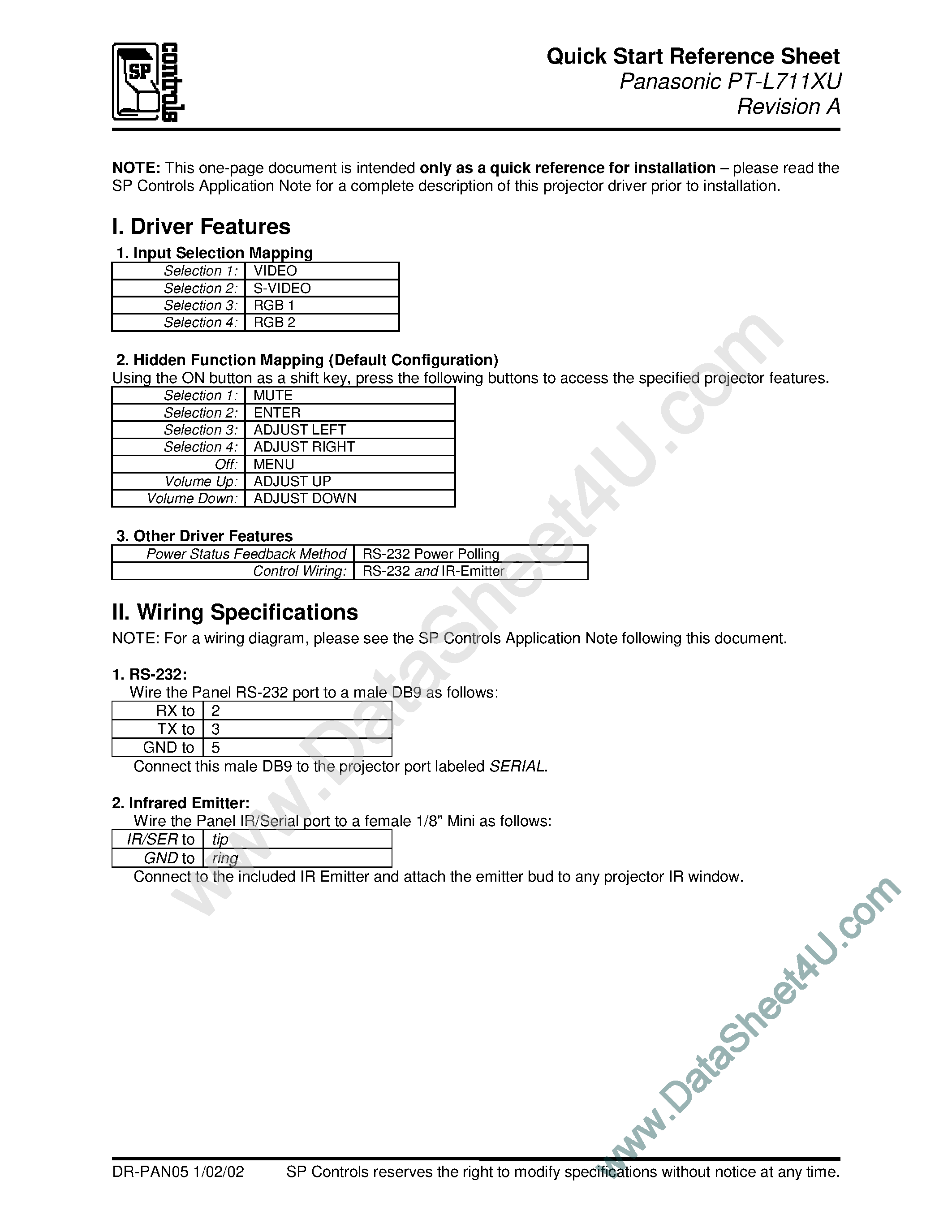 Даташит на микросхему PT-L711XU страница 1 Даташит PT-L711XU - Quick Start Reference Sheet страница 1