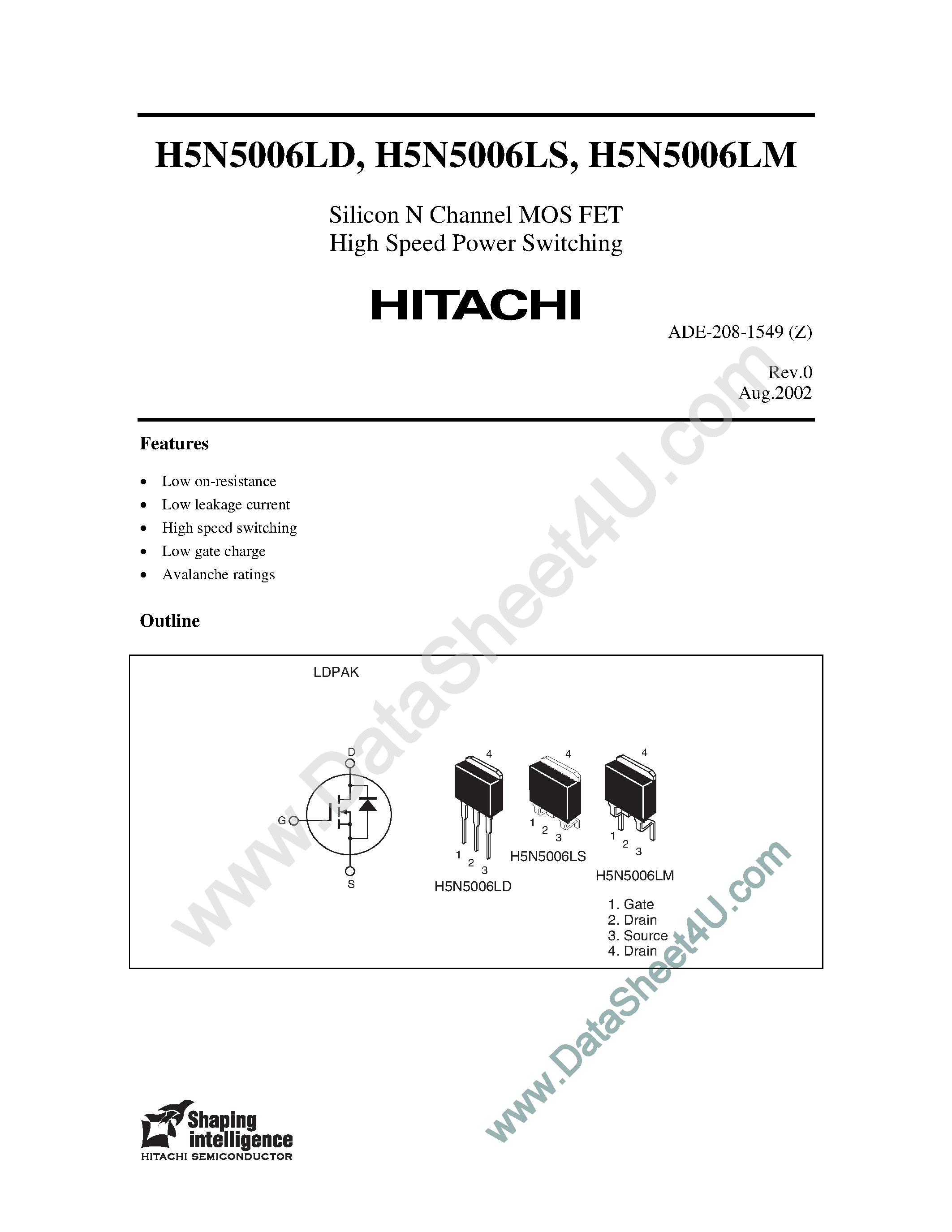 Datasheet H5N5006LD - (H5N5006xx) Silicon N-Channel MOSFET page 1