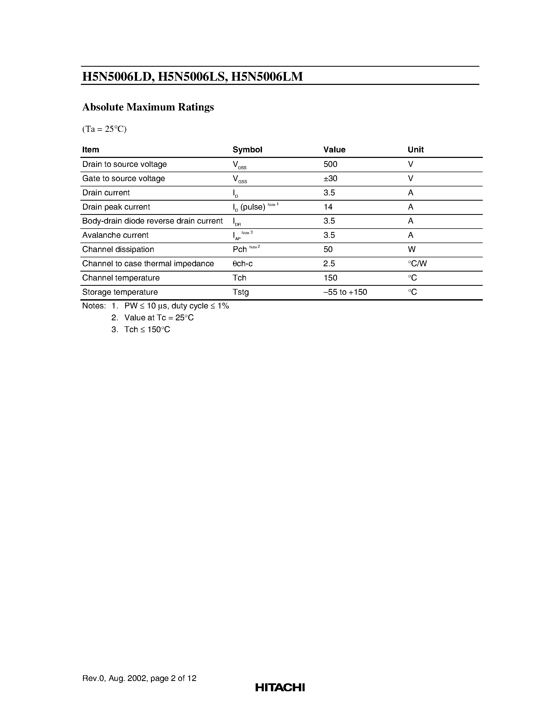 Datasheet H5N5006LD - (H5N5006xx) Silicon N-Channel MOSFET page 2