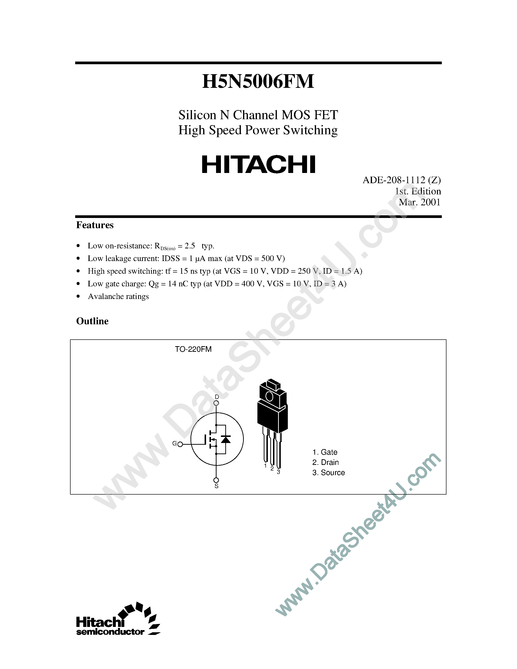 Datasheet H5N5006FM - Silicon N-Channel MOSFET page 1