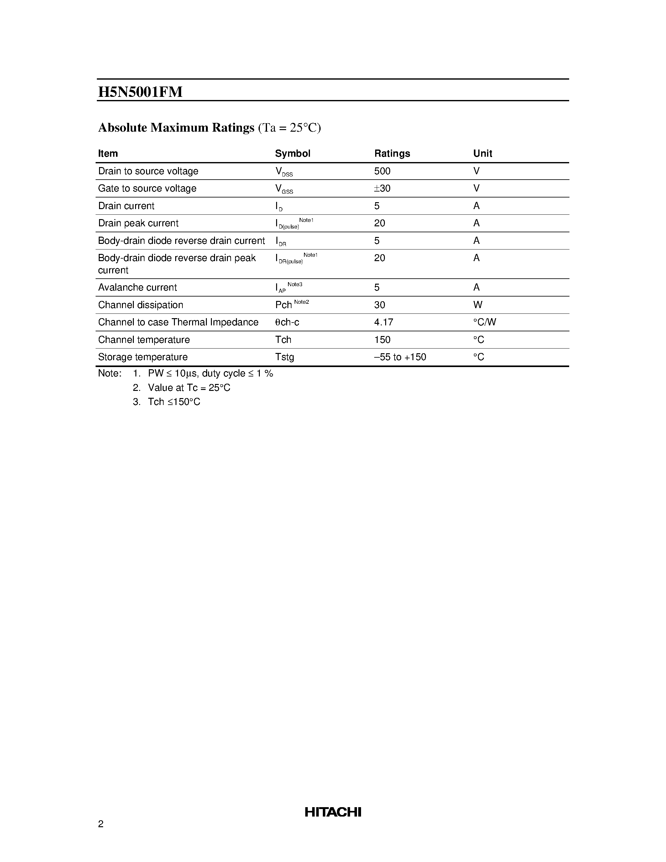 Datasheet H5N5001FM - Silicon N-Channel MOSFET page 2