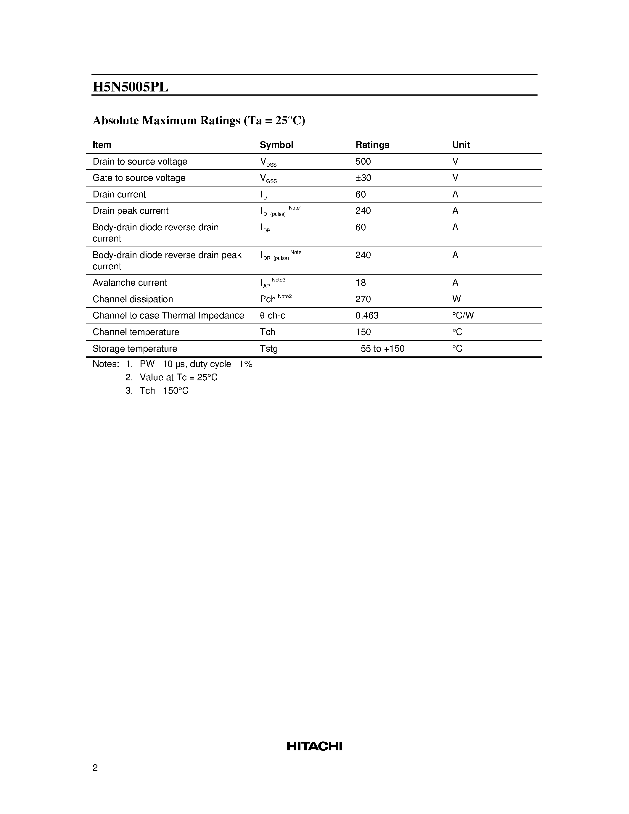 Datasheet H5N5005PL - Silicon N-Channel MOSFET page 2