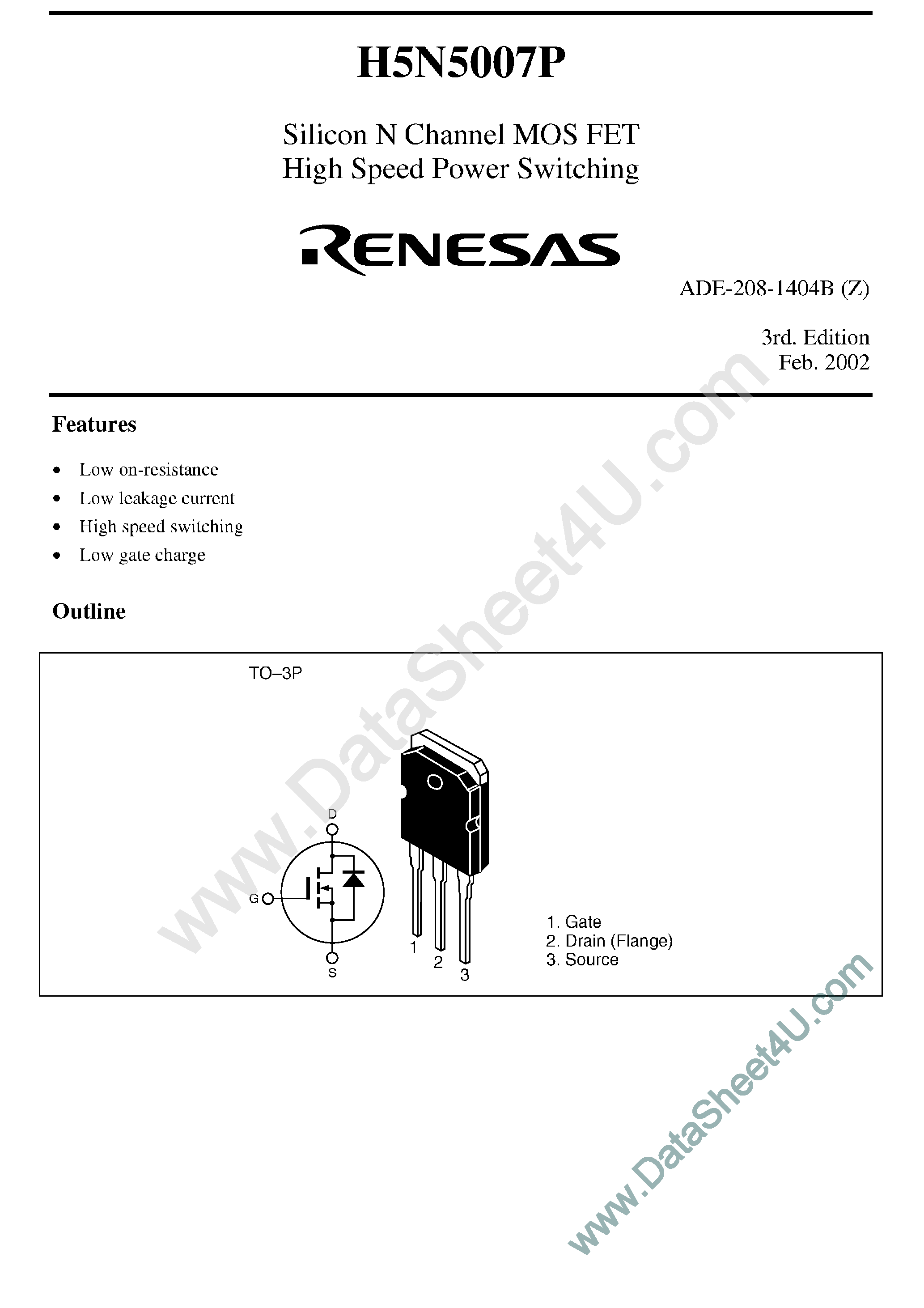 Datasheet H5N5007P page 1 Datasheet H5N5007P - Silicon N-Channel MOSFET page 1