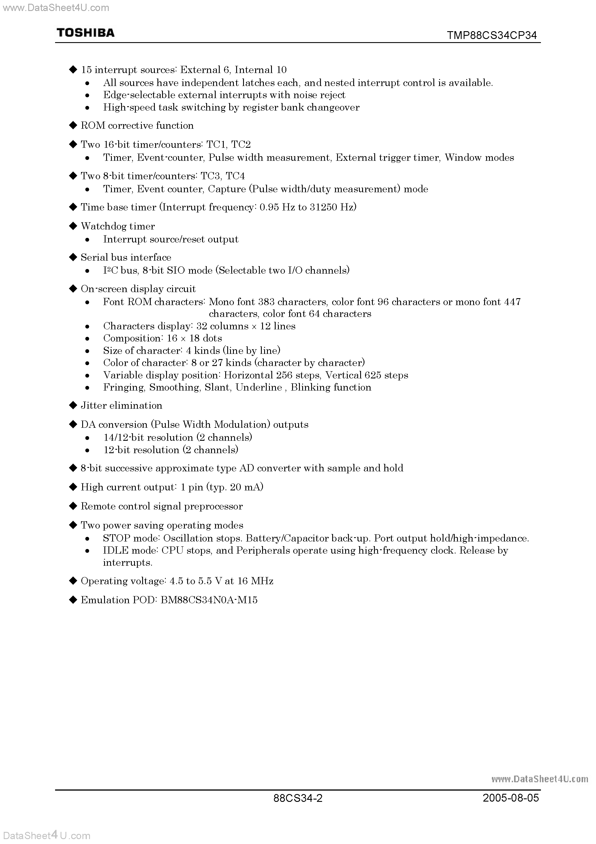 Datasheet TMP88CP34FG page 2 Datasheet TMP88CP34FG - (TMP88Cx34xG) CMOS 8-Bit Microcontroller page 2