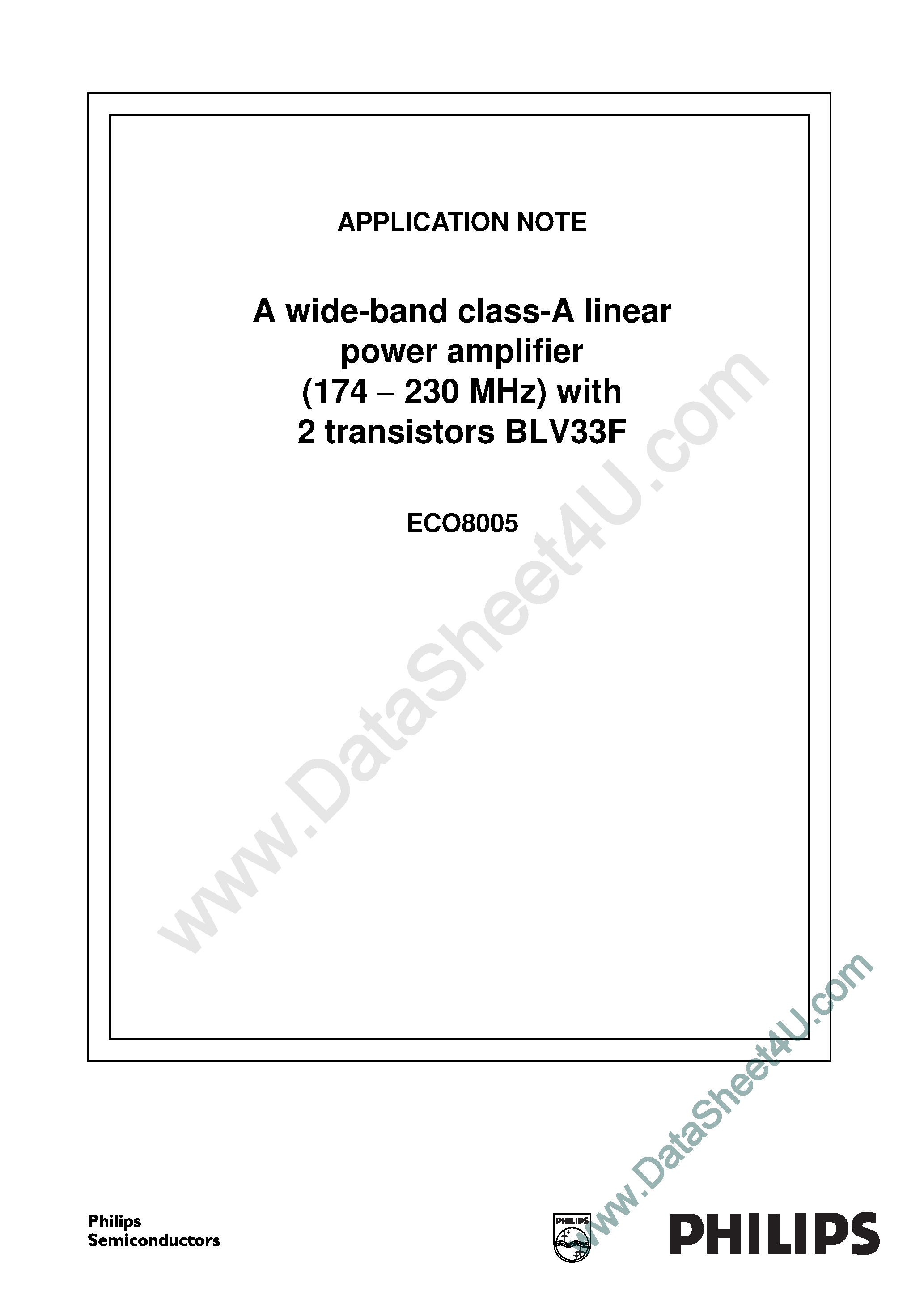 Datasheet ECO8005 - WideBand Class-A Linear Power Amplifiers page 1