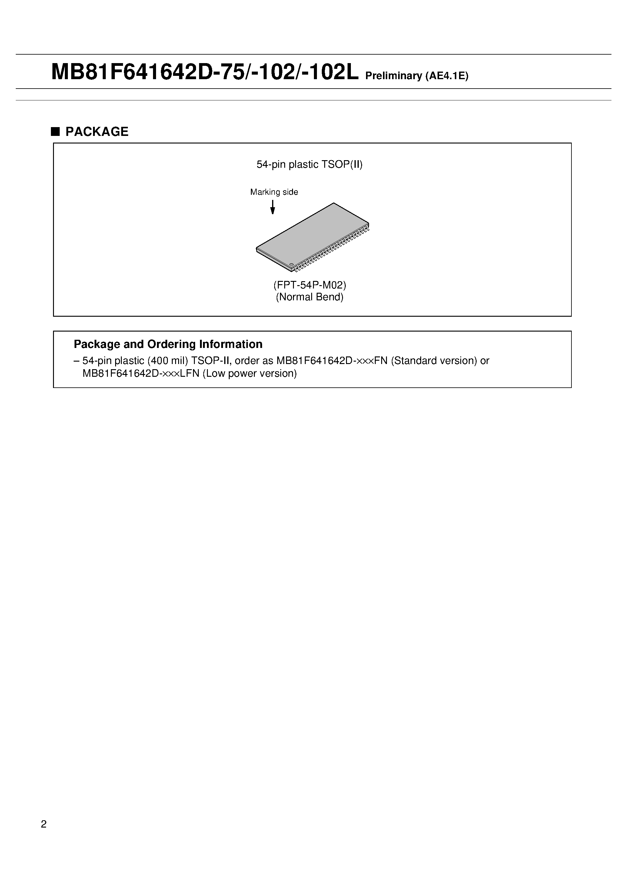 Datasheet MB81F641642D - 4 x 1M x 16-Bit SDRAM page 2