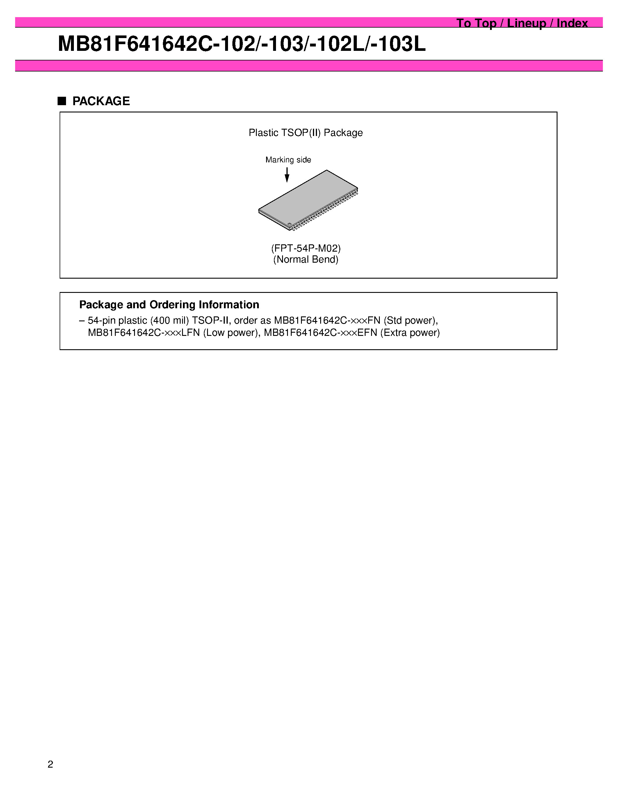 Datasheet MB81F641642C - 4 x 1 M x 16 BIT SYNCHRONOUS DYNAMIC RAM page 2