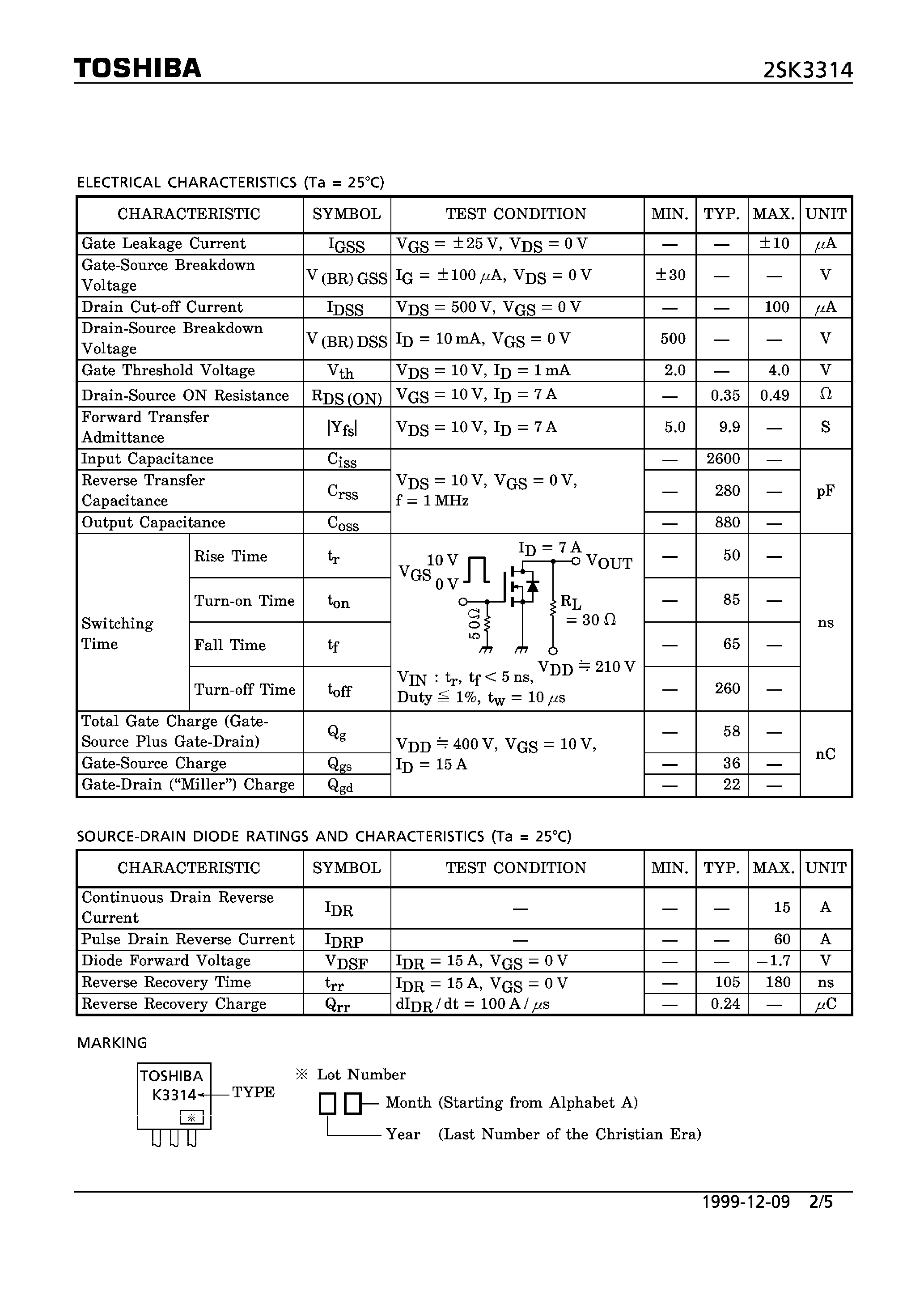 Datasheet 2SK3314 - TOSHIBA Field Effect Transistor Silicon N Channel MOS Type page 2