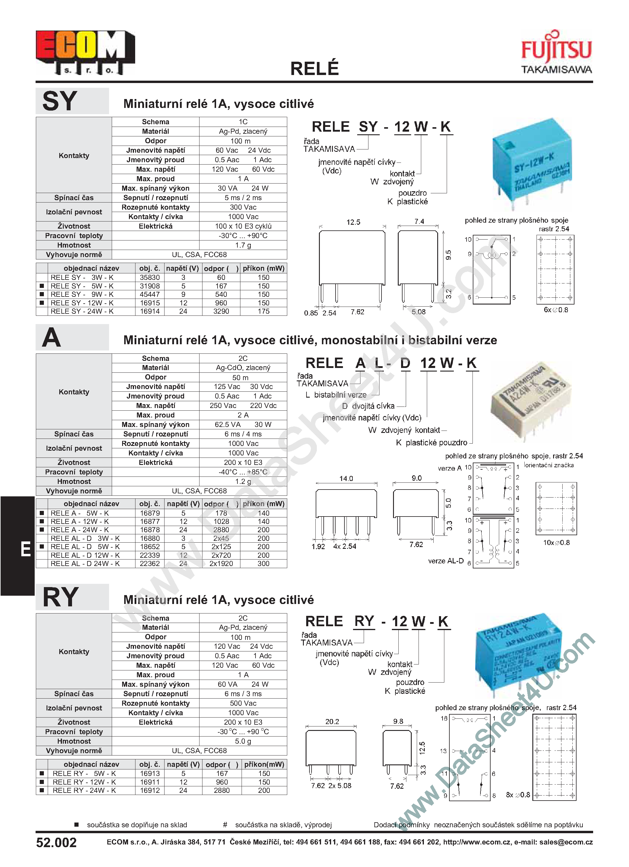 Даташит на микросхему RY5W-K страница 1 Даташит RY5W-K - Relay страница 1